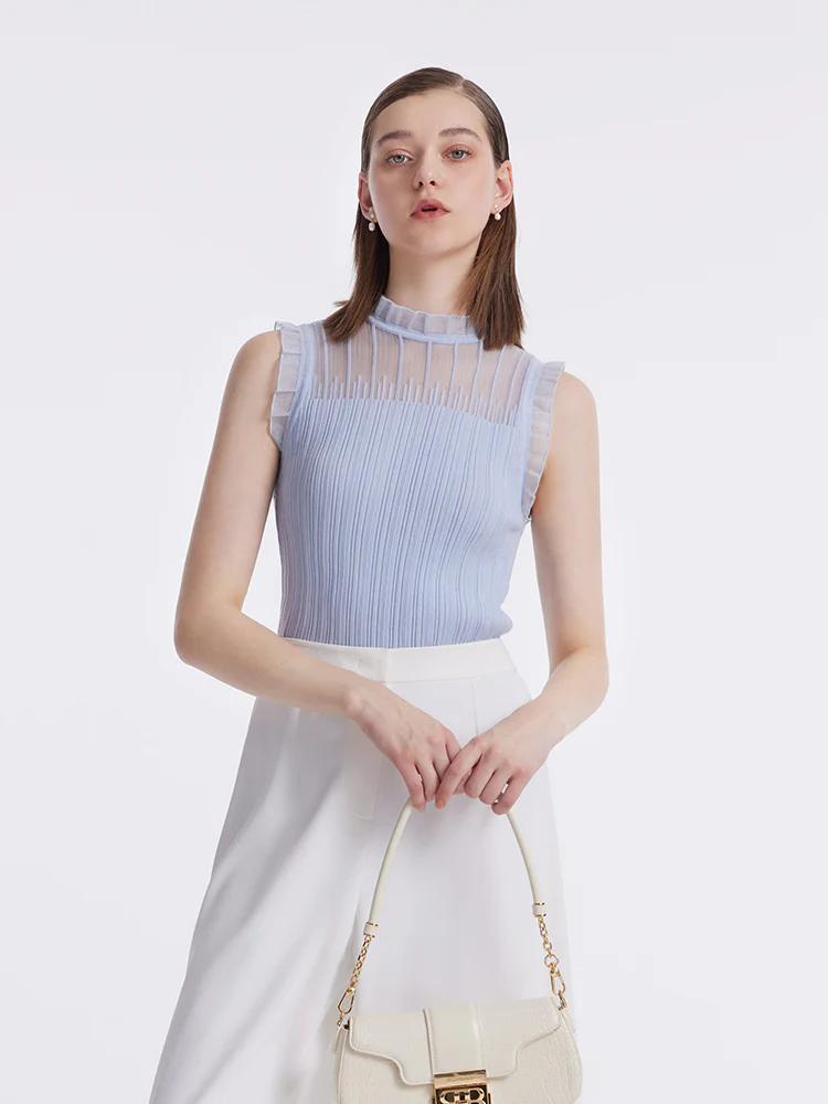 Tencel And Woolen Lace Ruffle Women Tank Top - Image 3