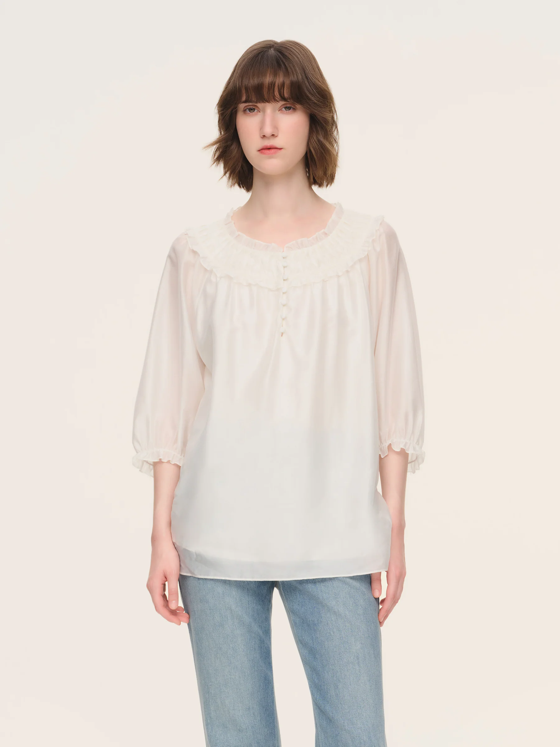 Tencel Blend 3/4 Sleeve Women H-Line Blouse - Image 4