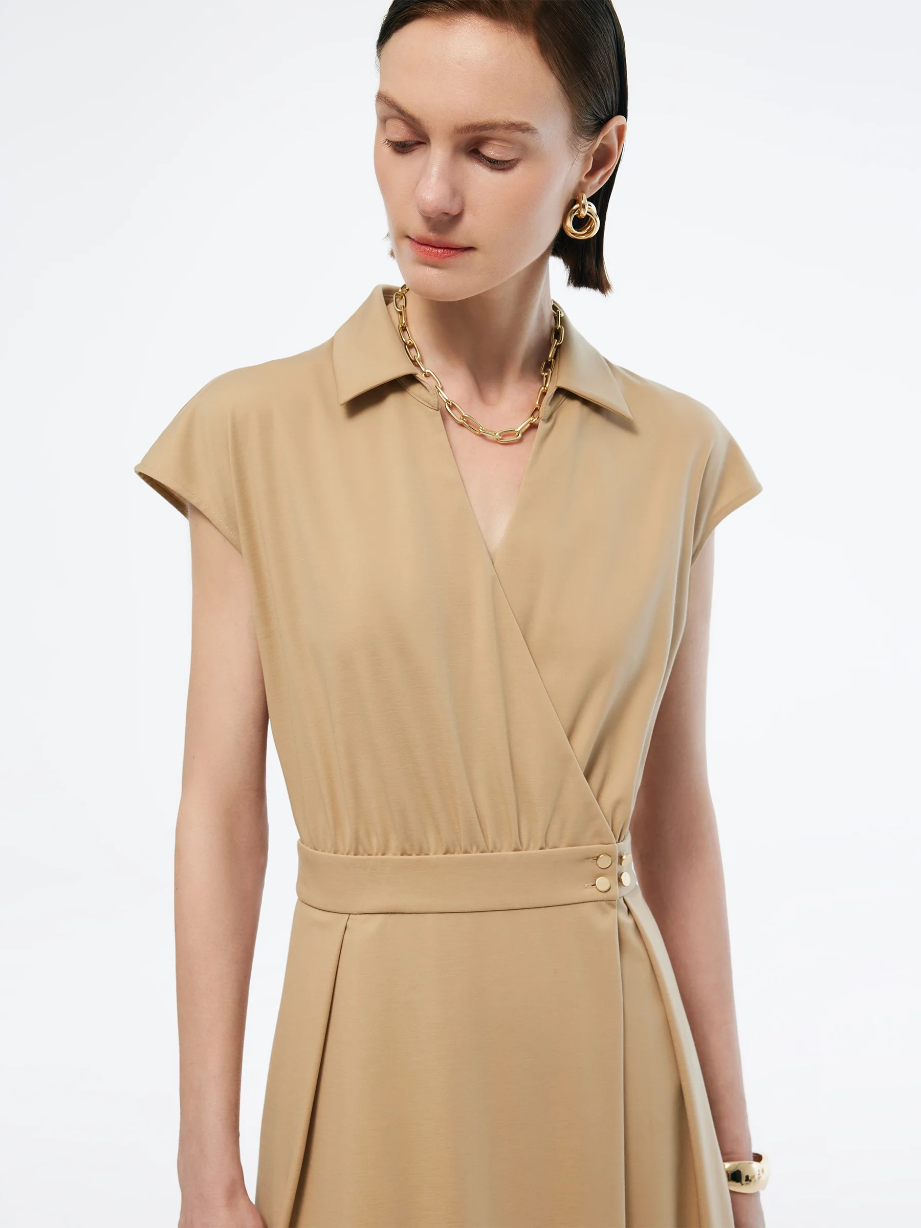 Tencel Blend Adjustable Waist Women Knit Stretchy Midi Dress - Image 4