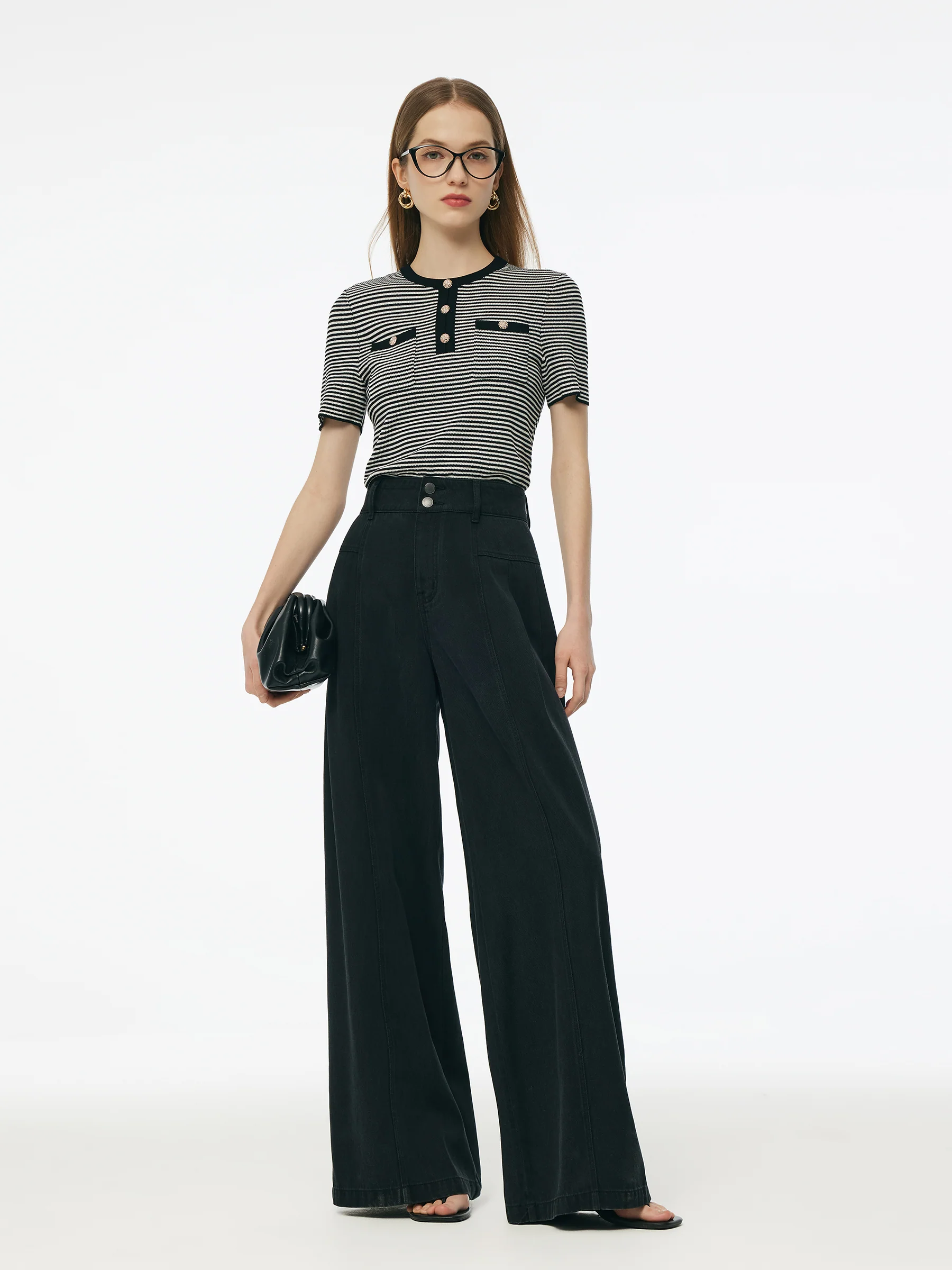 Tencel Blend Black And White Stripe Women Knit Top - Image 3