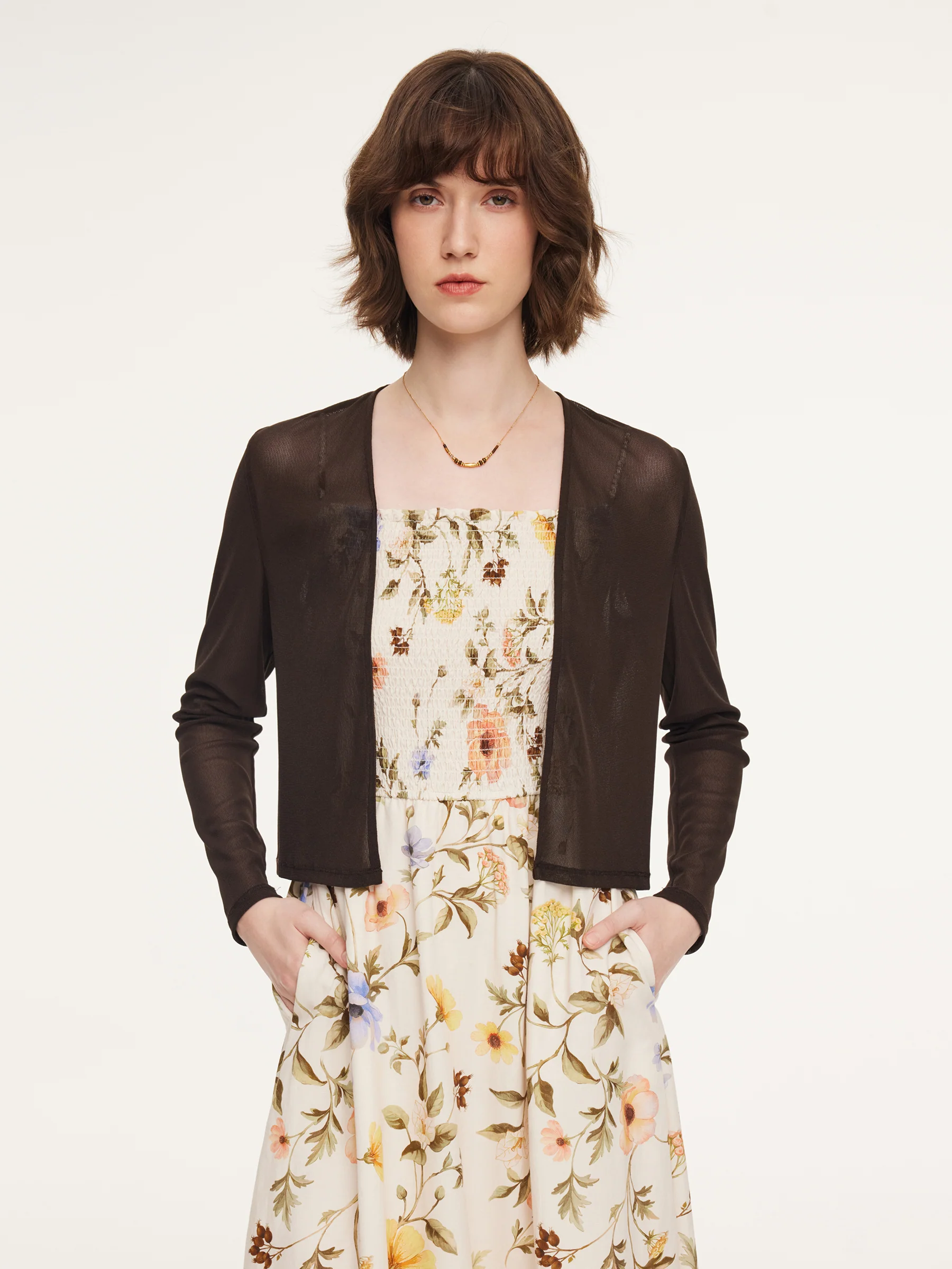 Tencel Blend Cardigan And Floral Print Strap Dress Two-Piece Set - Image 10