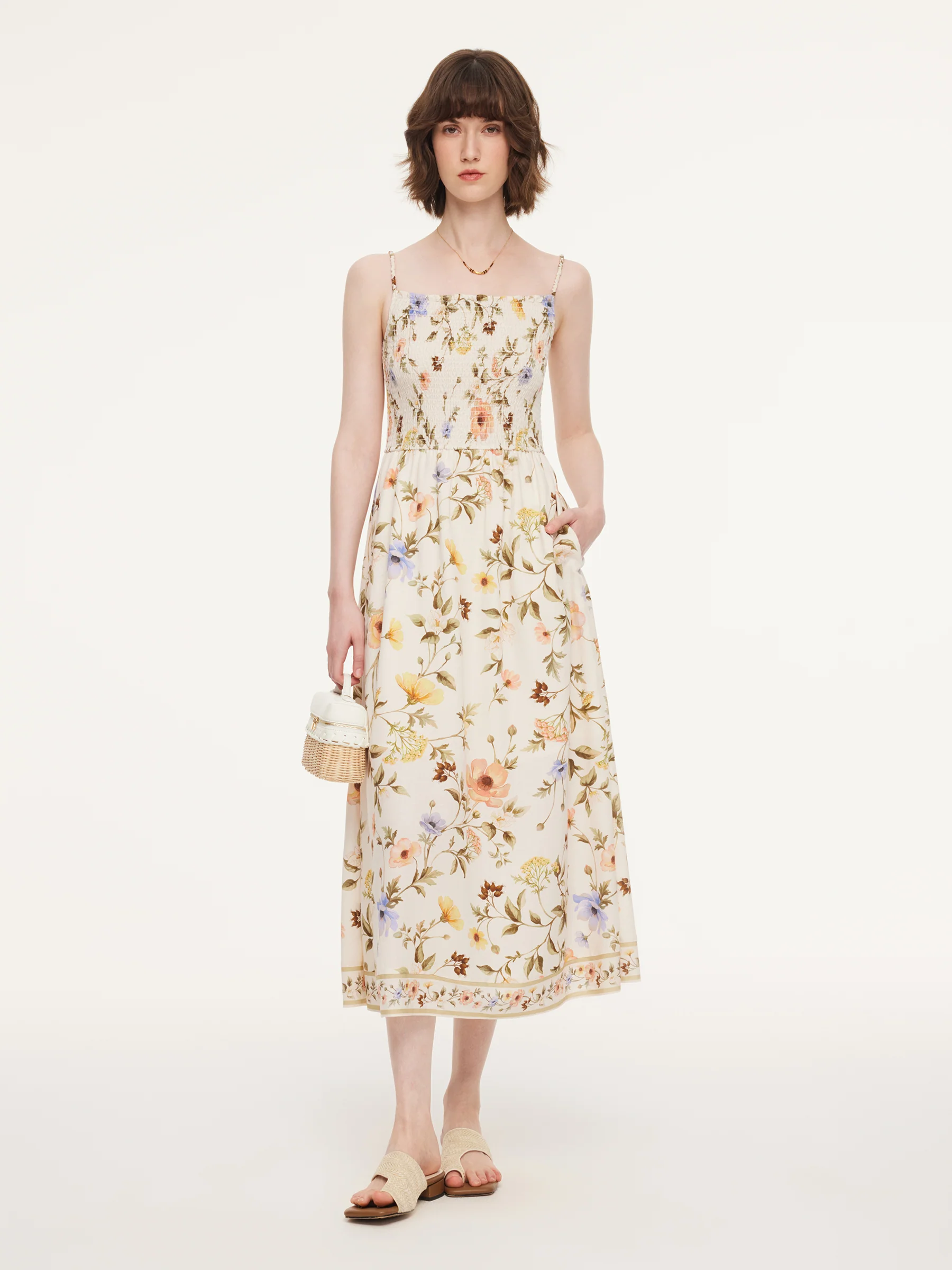 Tencel Blend Cardigan And Floral Print Strap Dress Two-Piece Set - Image 5