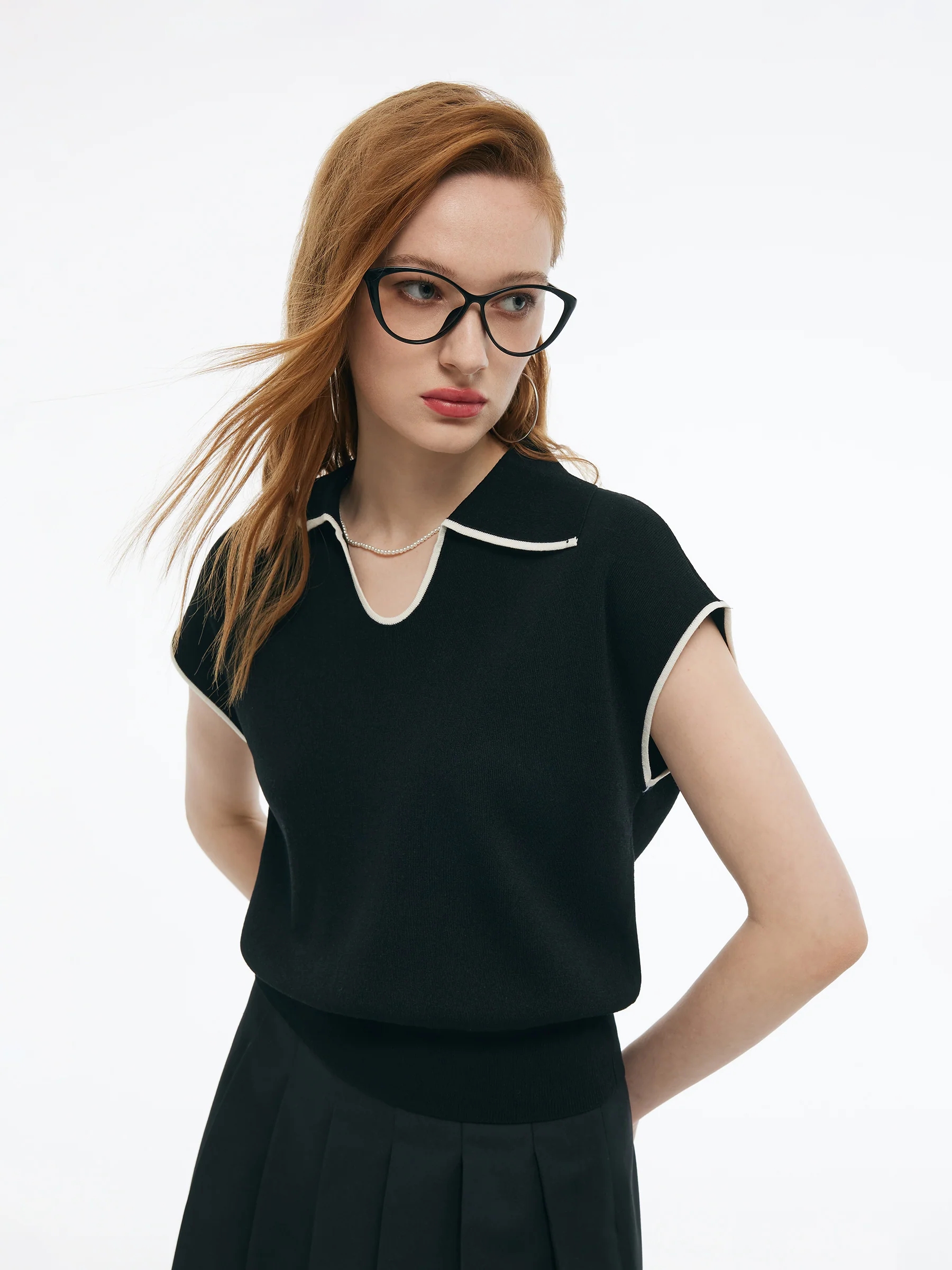 Tencel Blend Contrast Trim Women Knit Top - Image 4