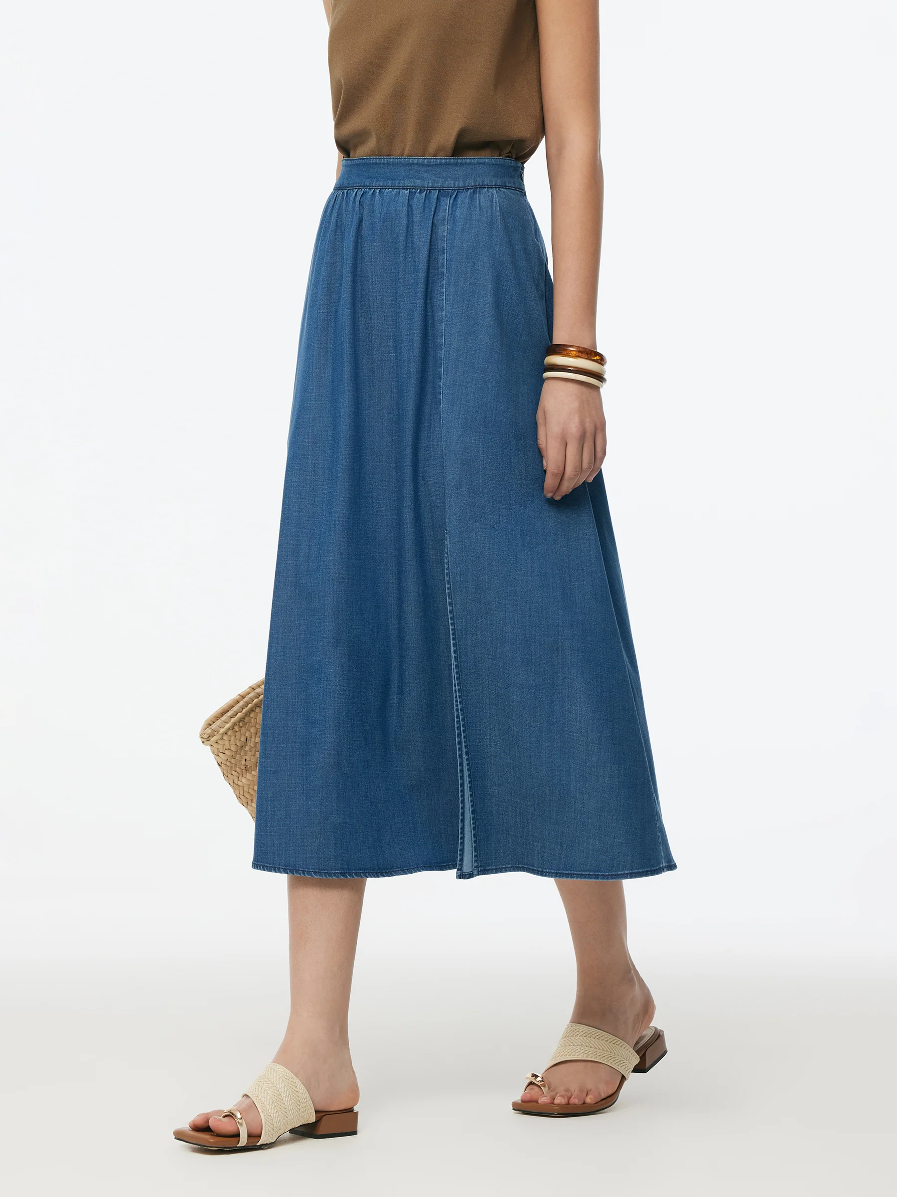 Tencel Blend Denim Women A-Line Skirt - Image 5
