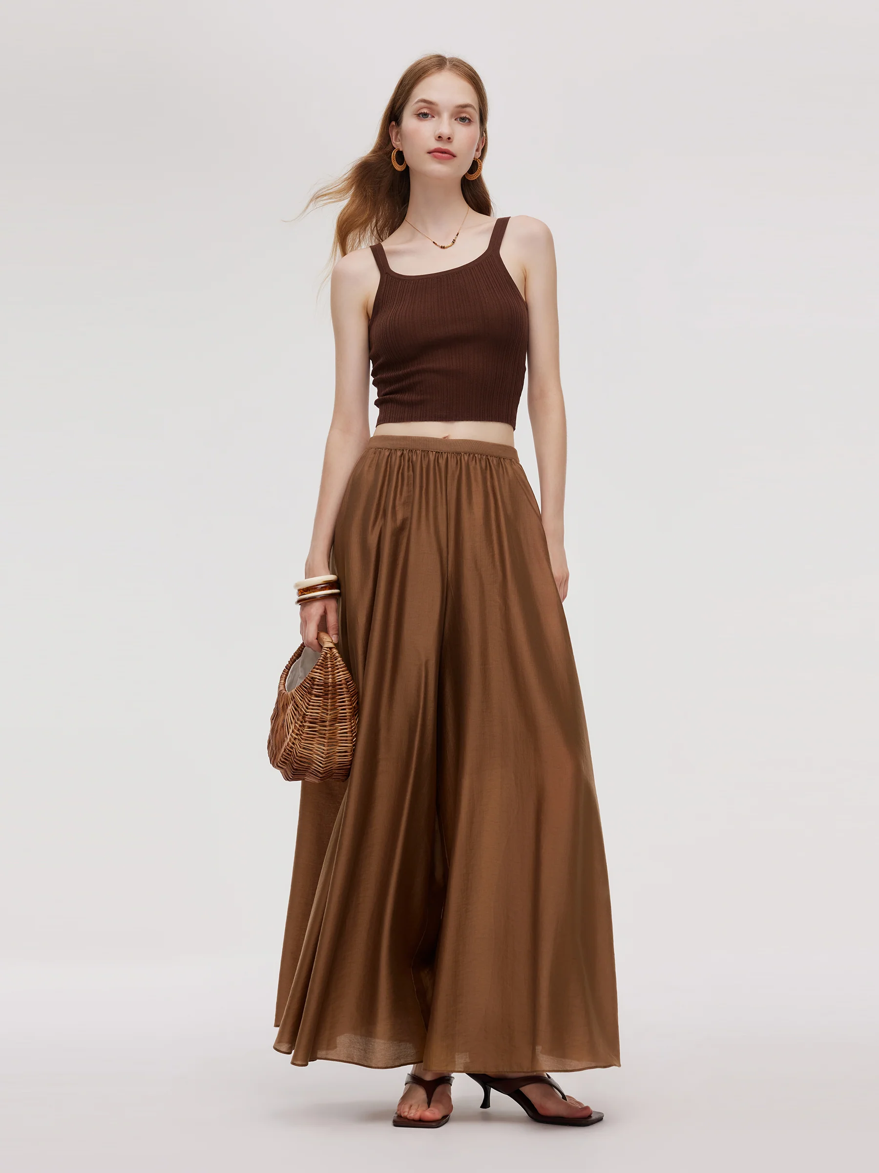 Tencel Blend Elastic Waist Women Culottes - Image 2