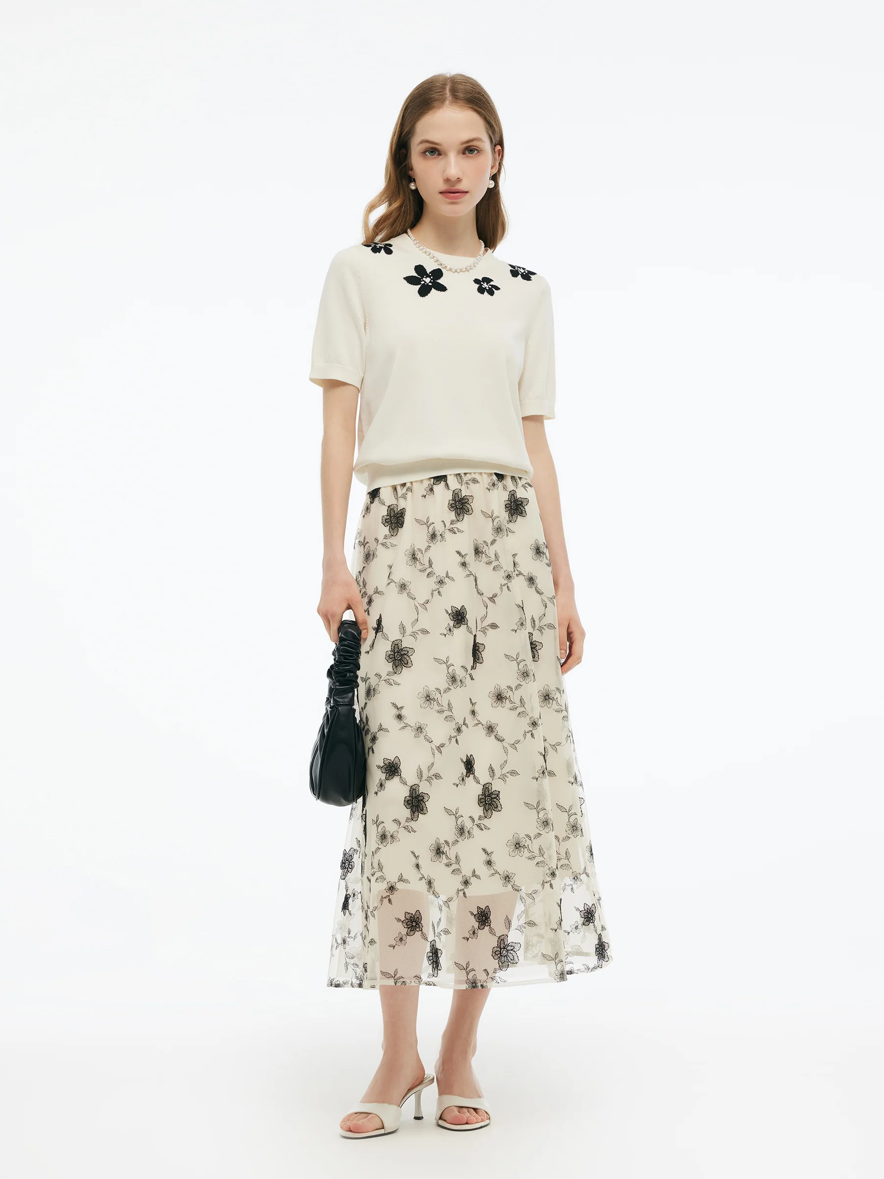 Tencel Blend Floral Jacquard Women Knit Top - Image 2