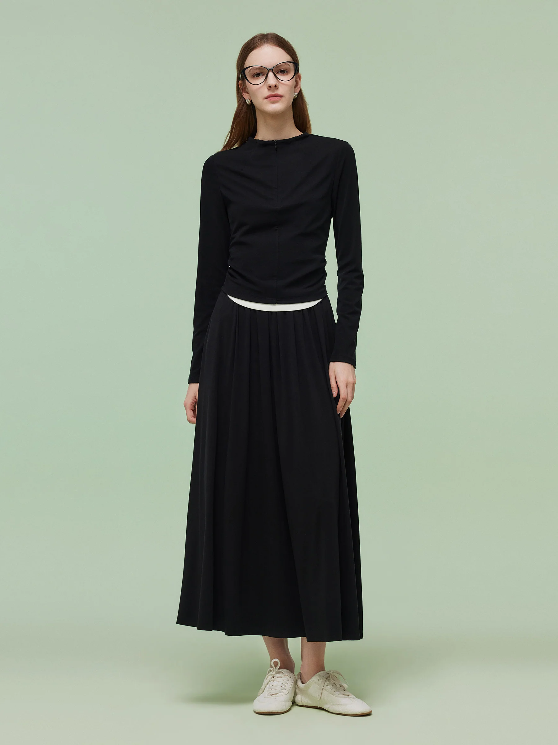Tencel Blend Half-Zip Women Knit Top And Skirt Two-Piece Set - Image 2