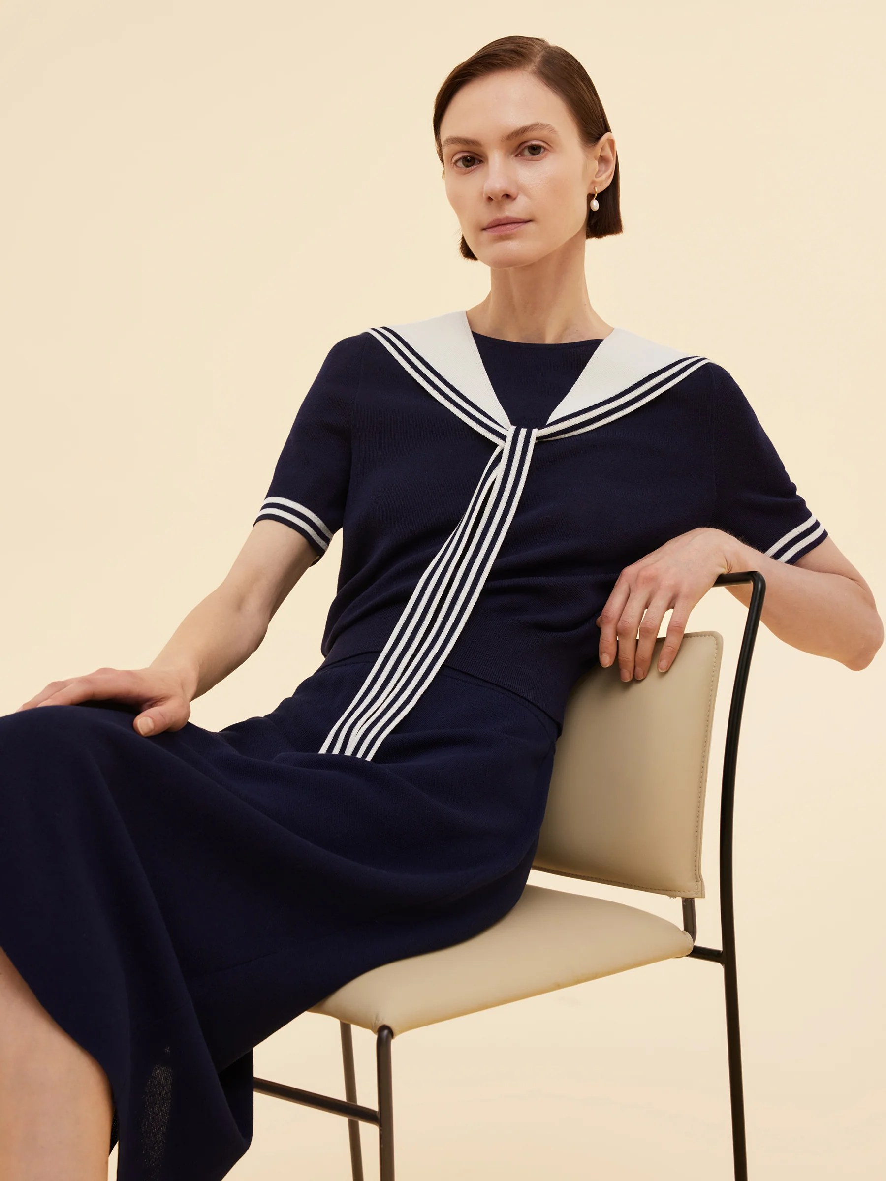 Tencel Blend Knit Top And Column Skirt Two-Piece Set - Image 5
