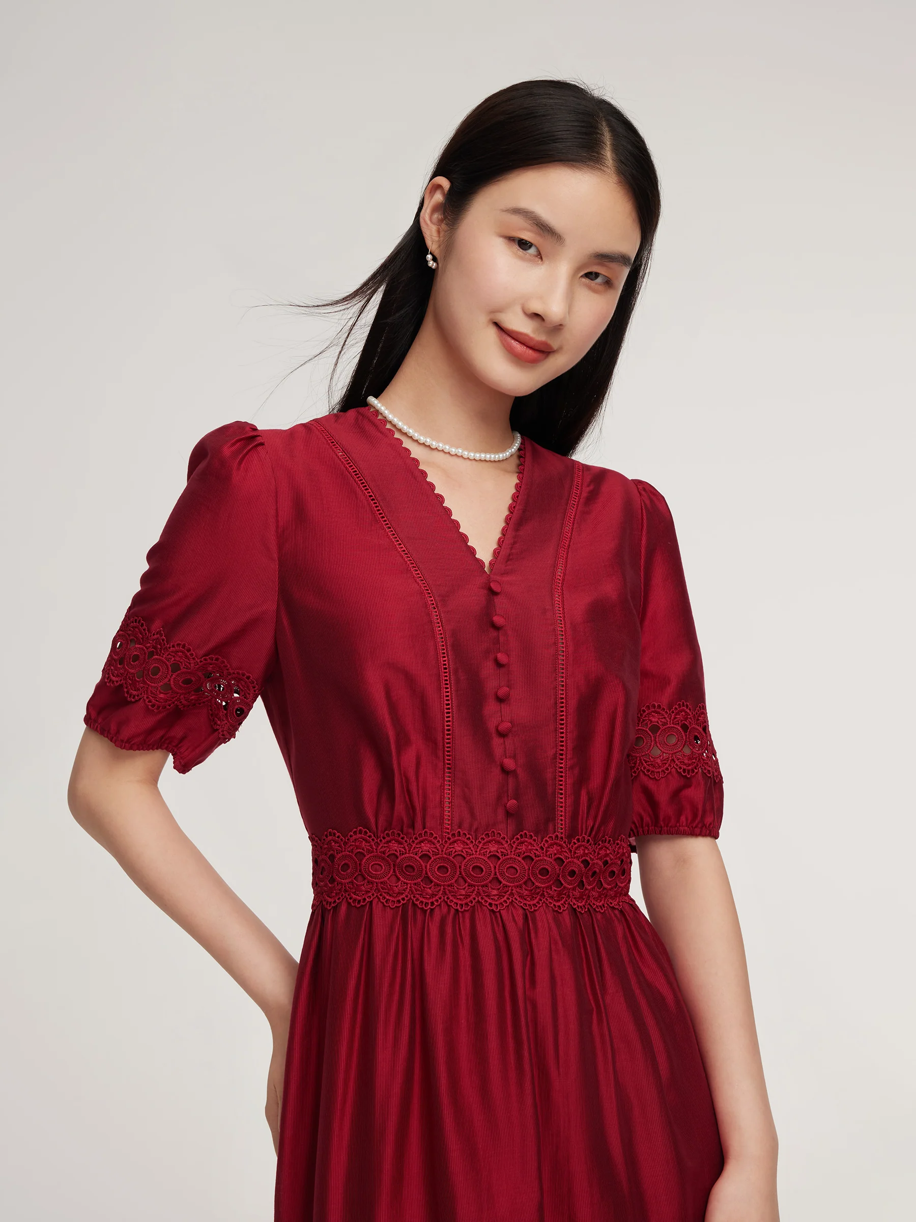 Tencel Blend Lace Patchwork Women Maxi Dress - Image 5