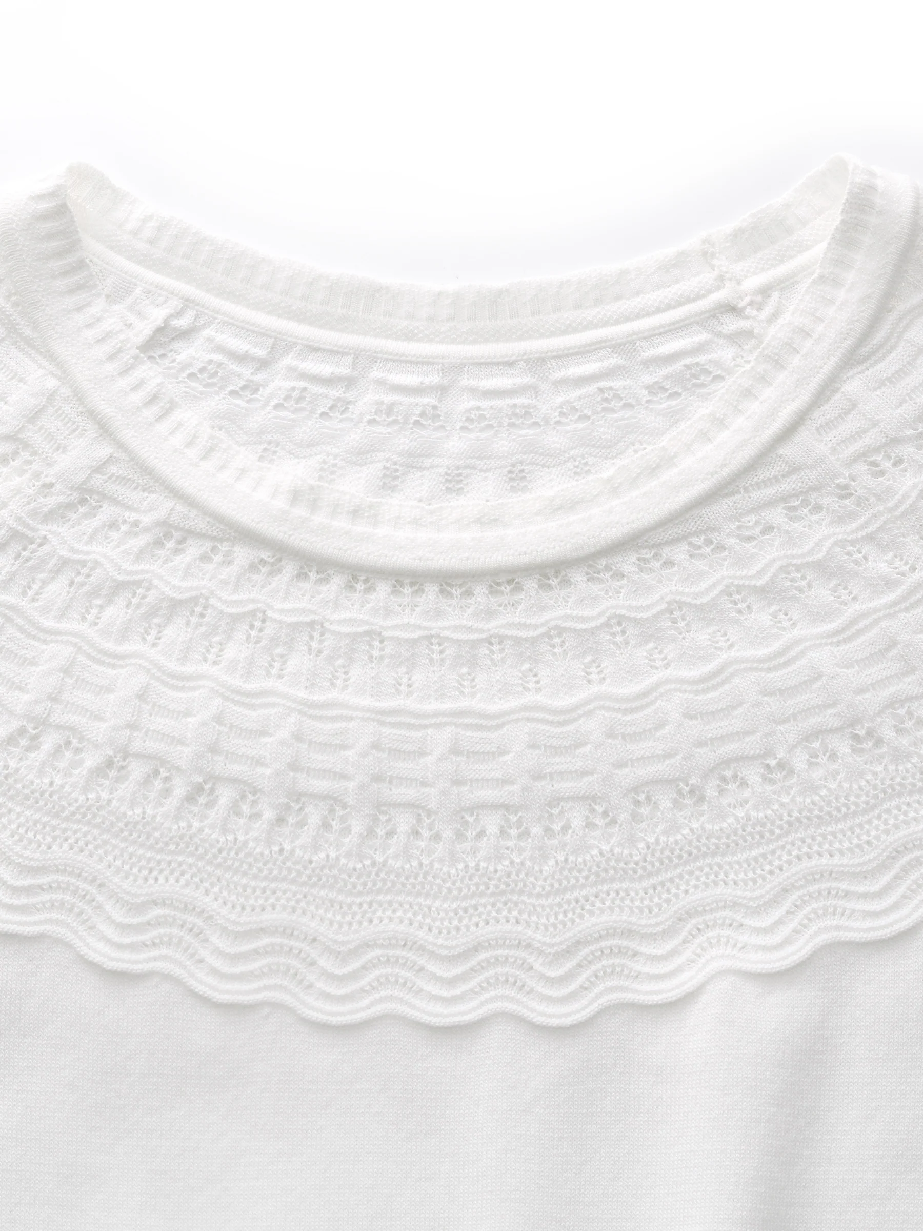 Tencel Blend Openwork Women Ruffle Round Neck Knit Top - Image 7