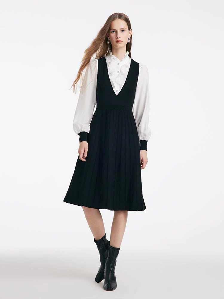 Tencel Blend Patchwork Acetate Midi Women Ruffle Dress - Image 3