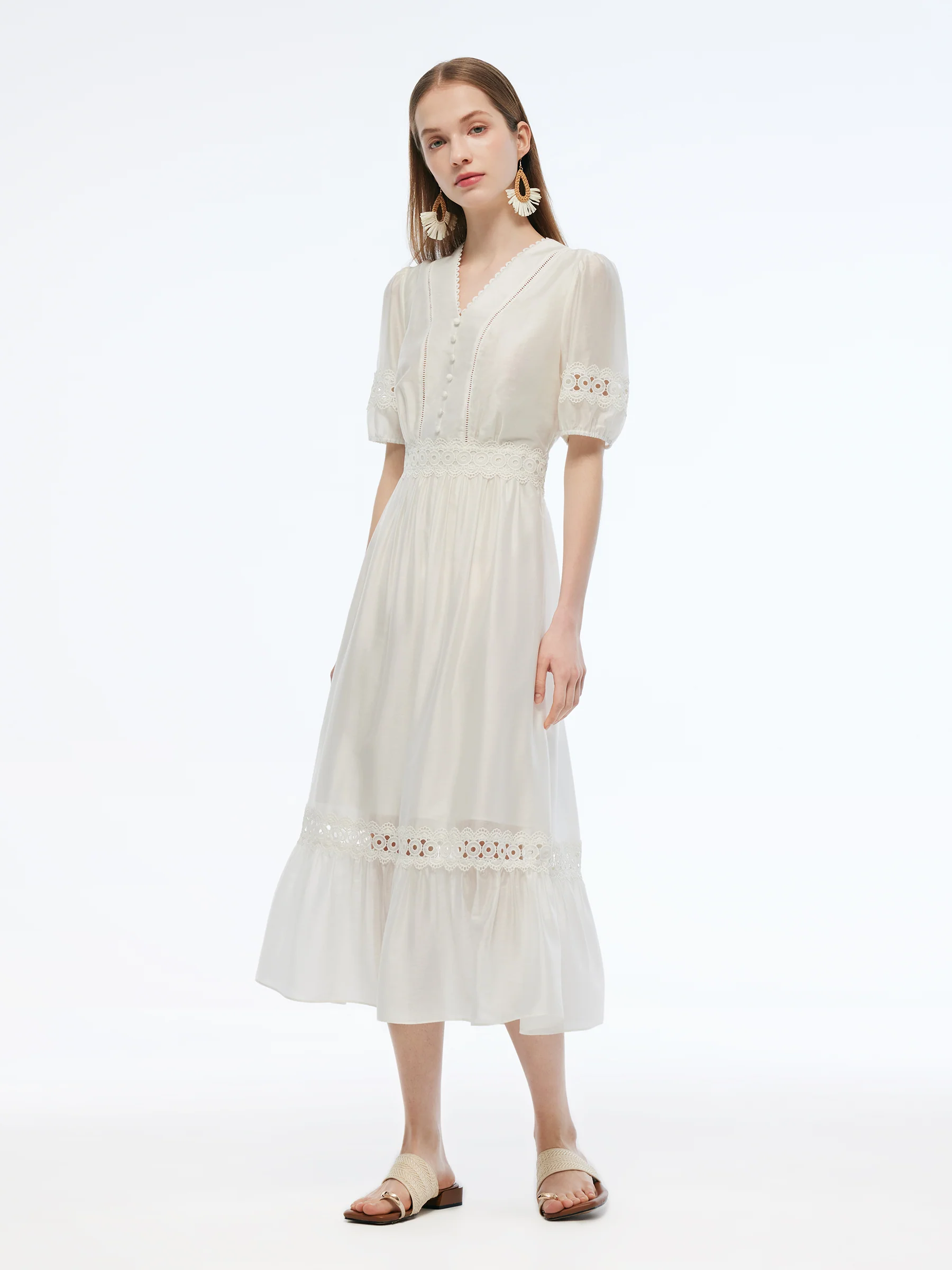 Tencel Blend Patchwork Lace Women Maxi Dress - Image 2