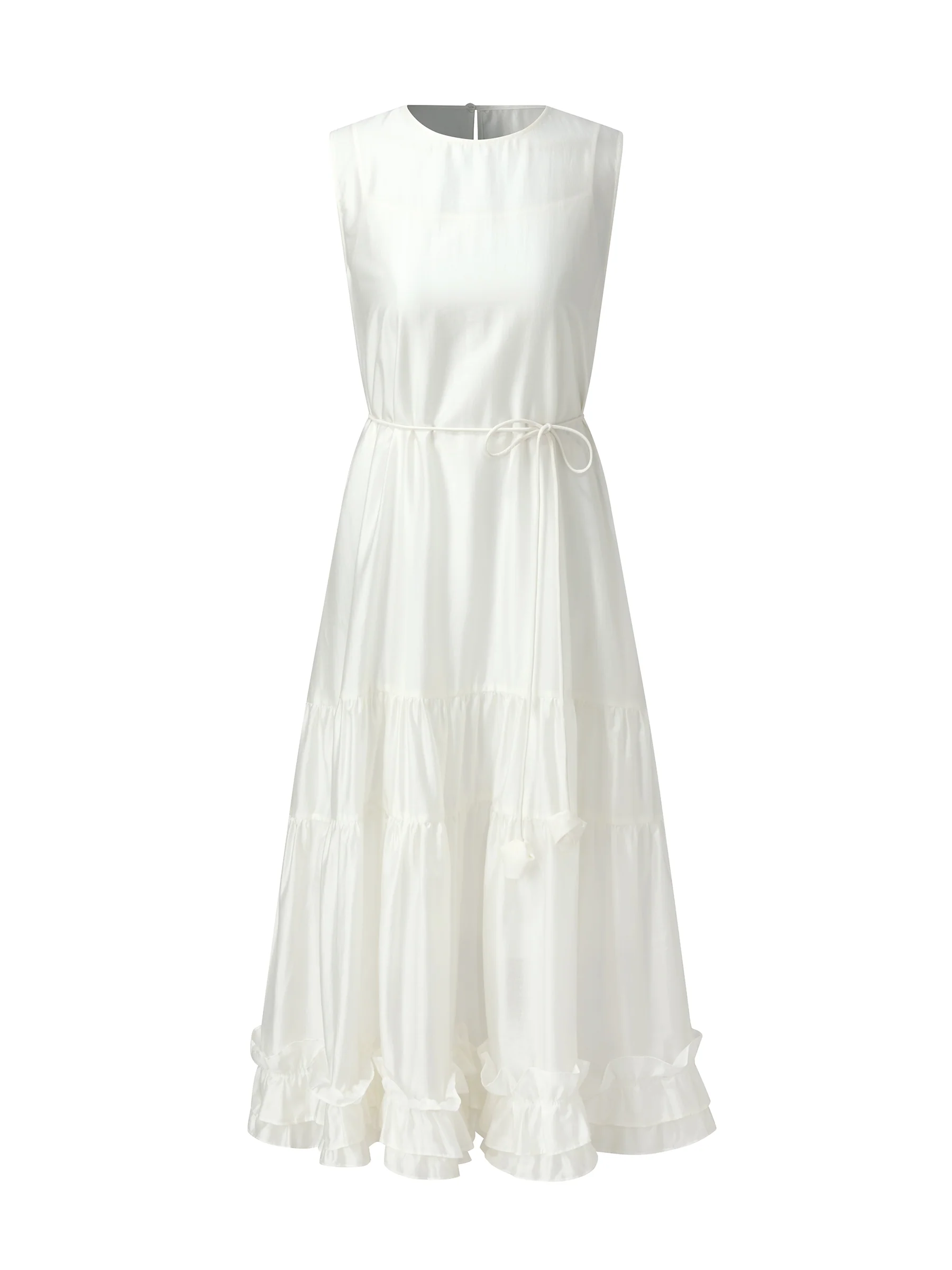 Tencel Blend Ruffle Hem Women Sleeveless Maxi Dress With Slip Dress And Tie String Belt - Image 7