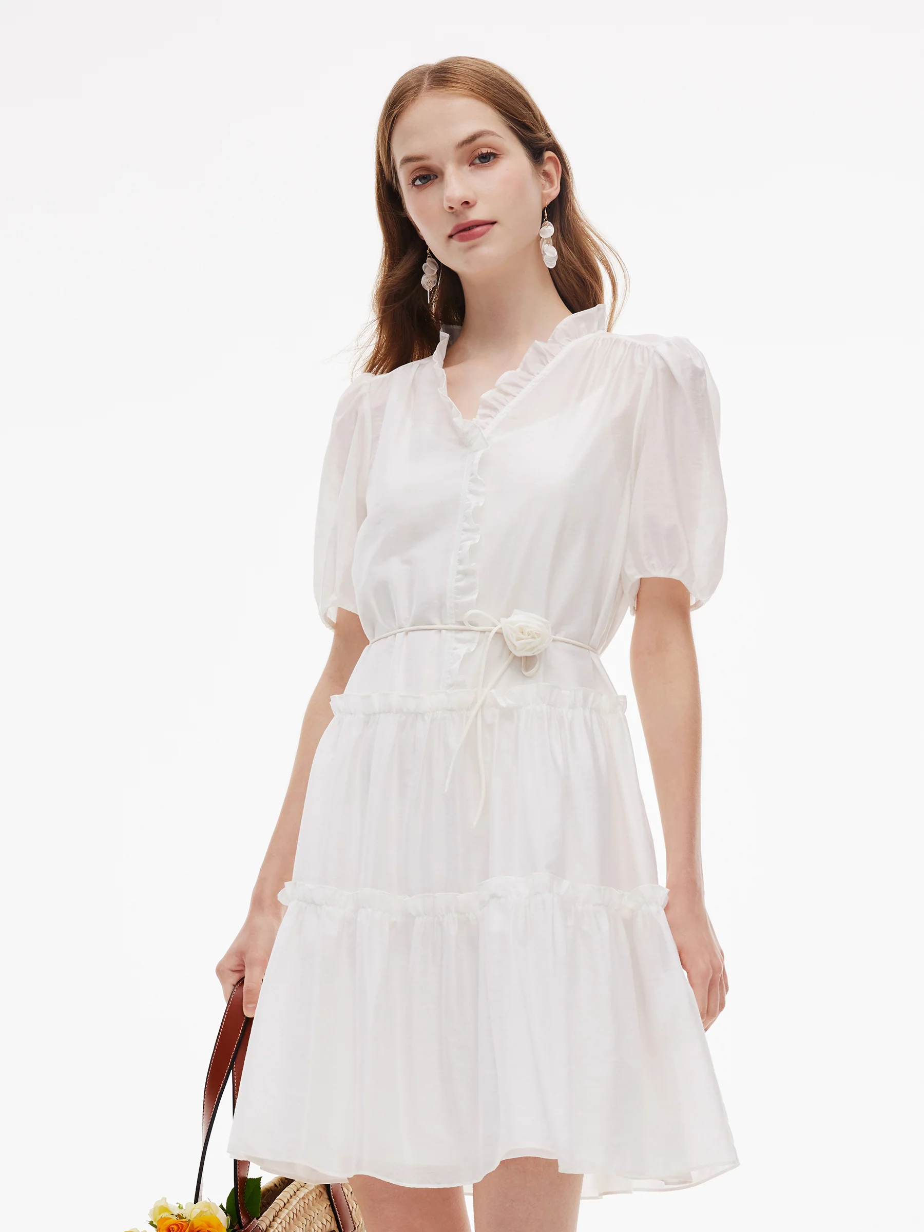Tencel Blend Ruffle V-Neck Women Mini Dress With Slip Dress - Image 5