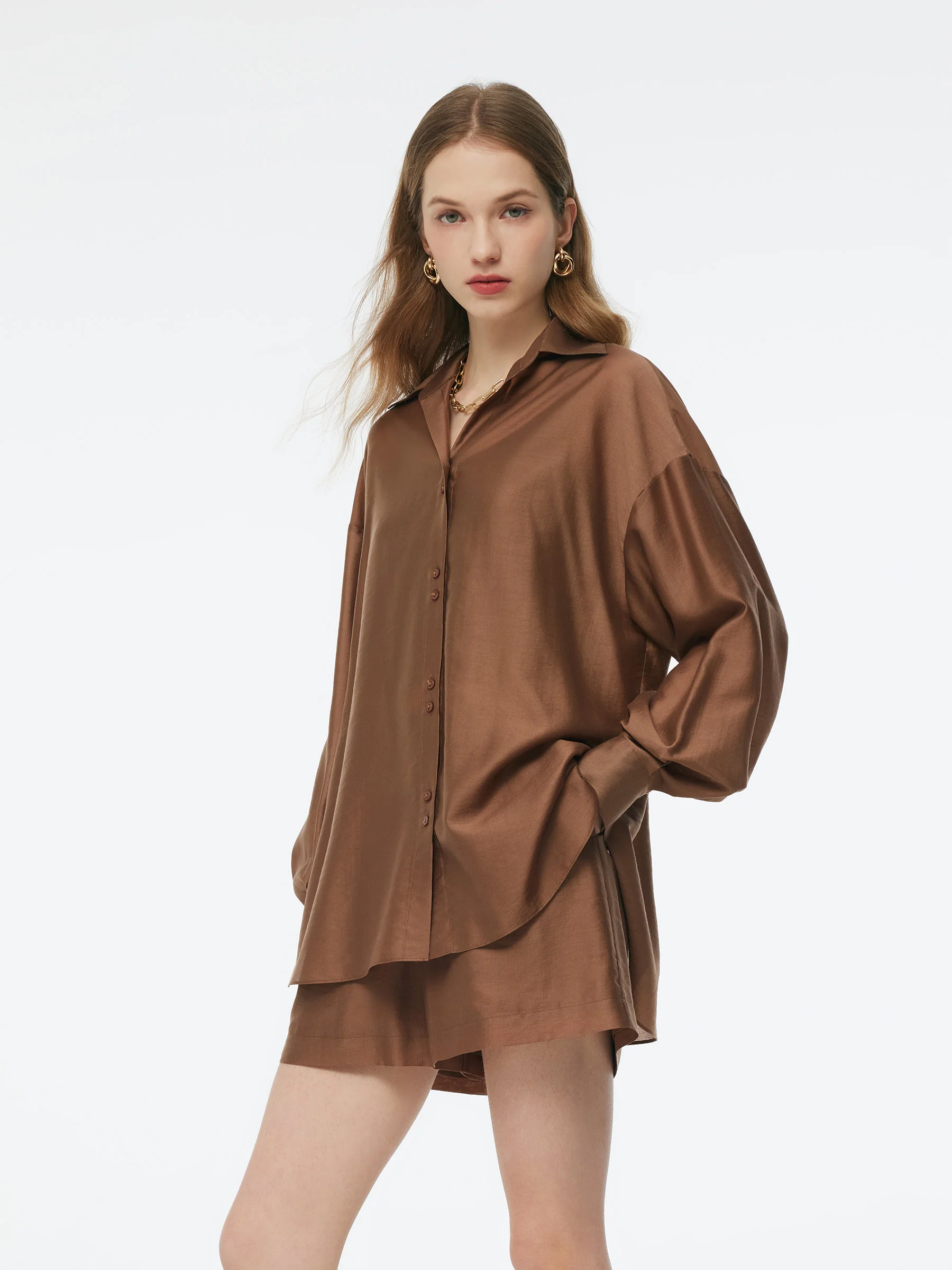 Tencel Blend Shirt And Knit Camisole Two-Piece Set - Image 5