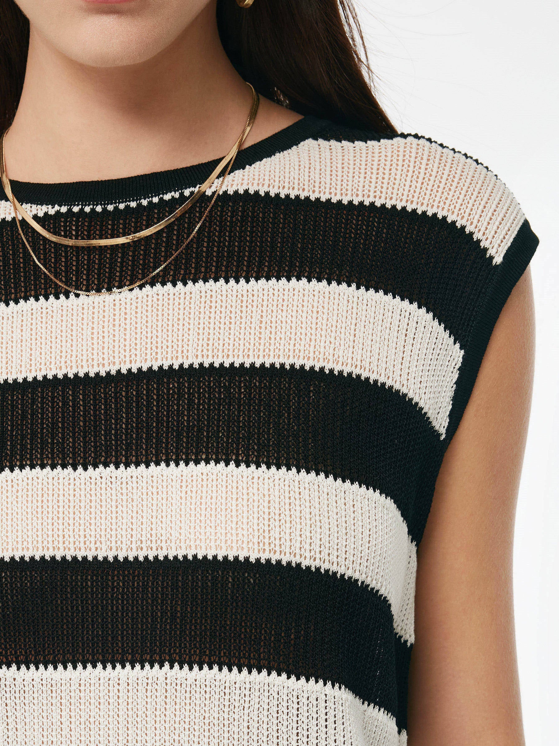 Tencel Blend Stripe Curved Hem Women Knit Tank Top - Image 5