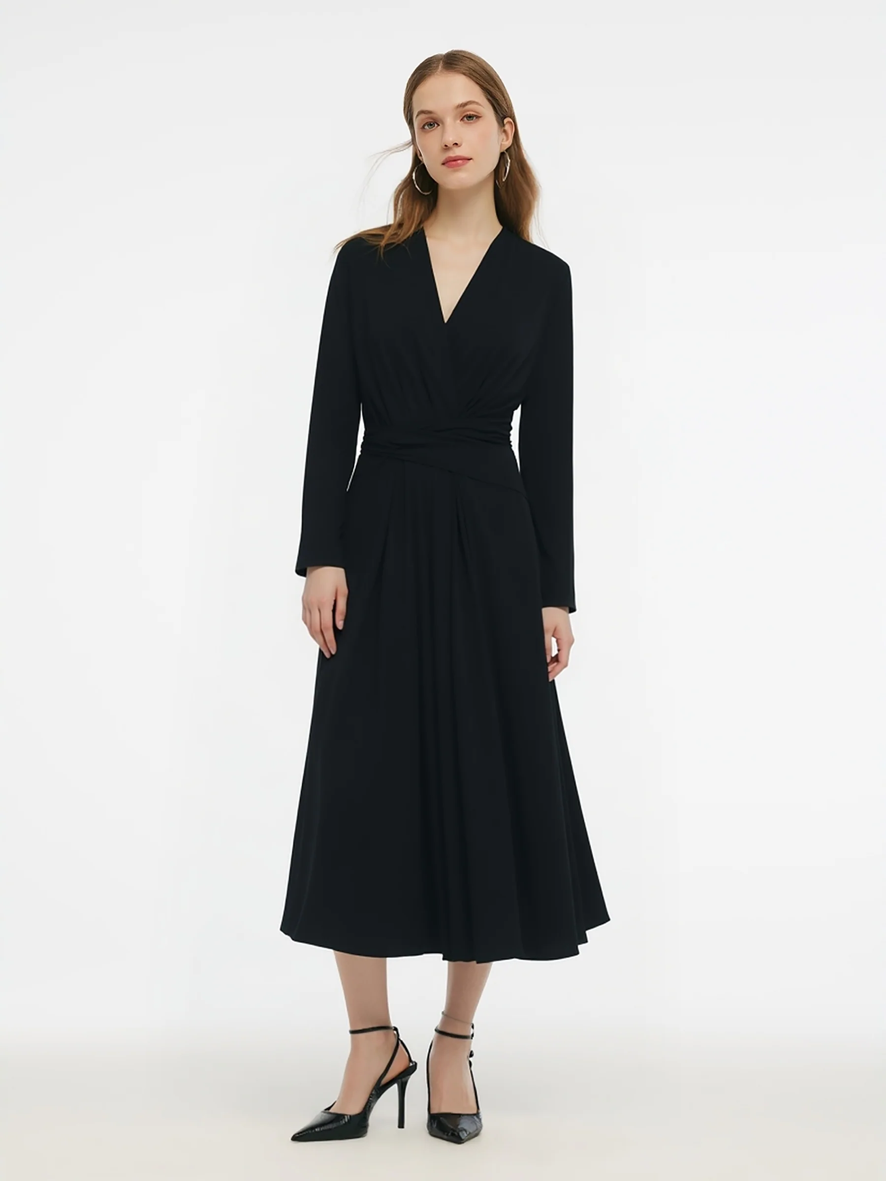 Tencel Blend Tie Back Gathered Waist Women Knit Maxi Dress - Image 2