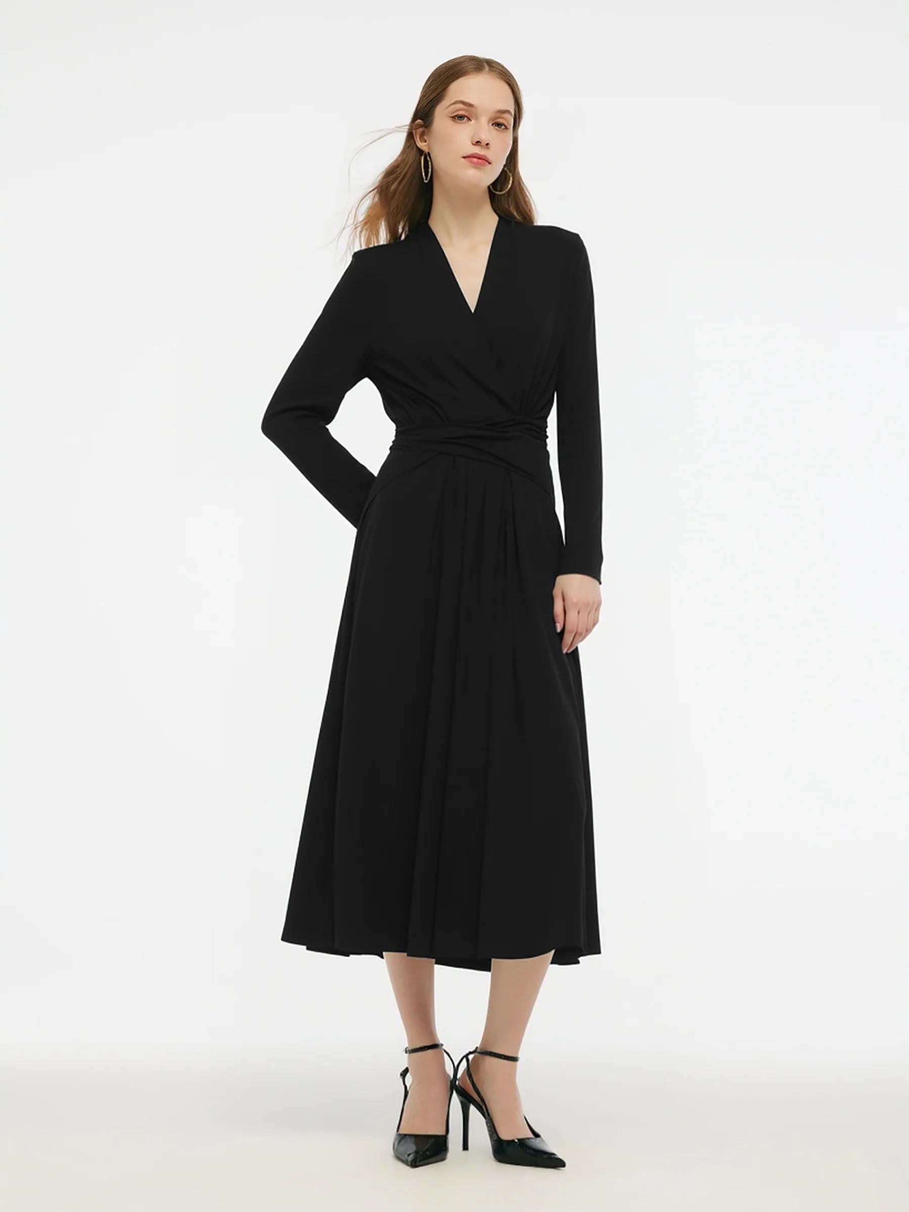 Tencel Blend Tie Back Gathered Waist Women Knit Maxi Dress - Image 3