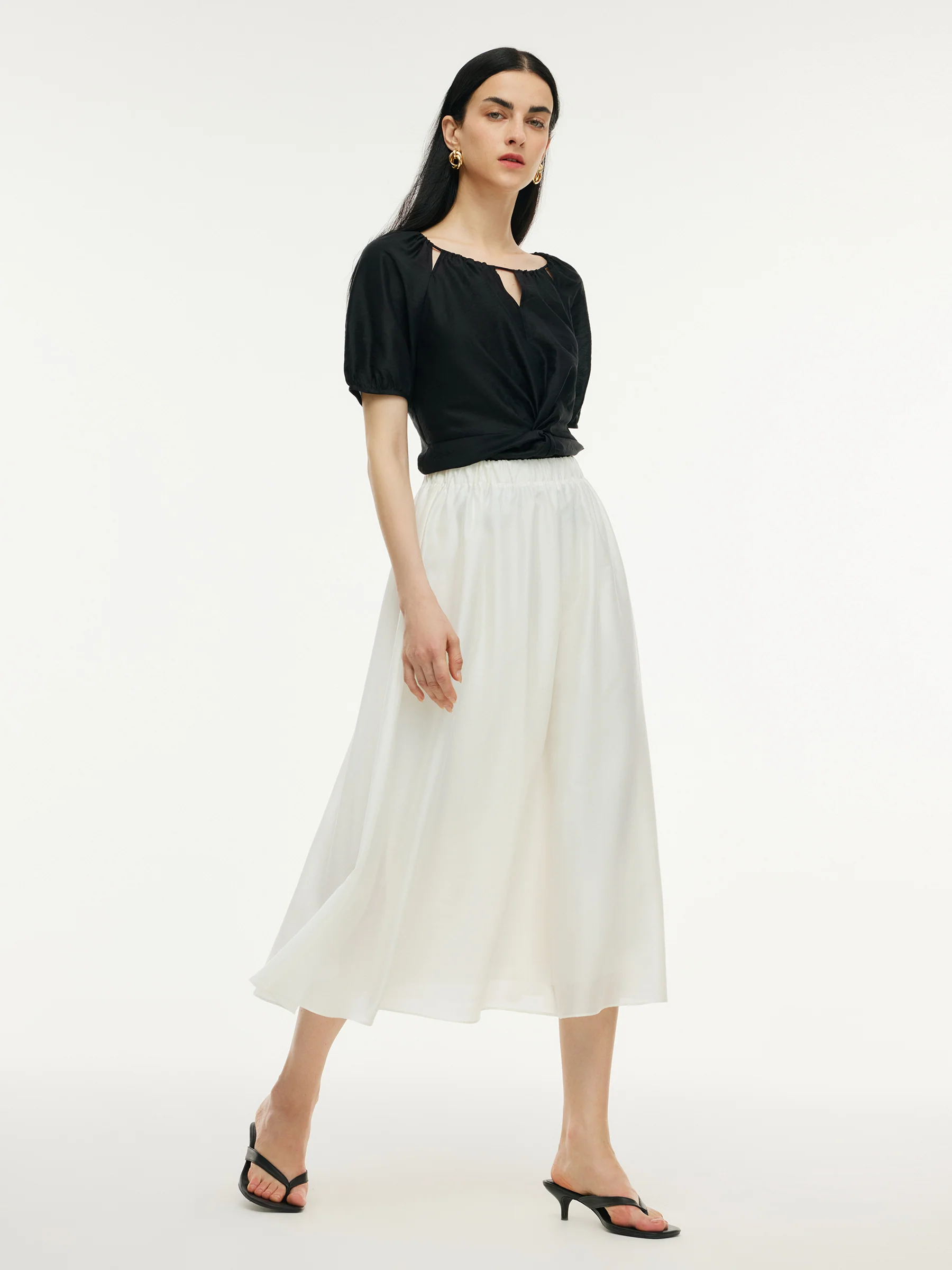 Tencel Blend Twist Front Top And A-Line Skirt Two-Piece Set - Image 4