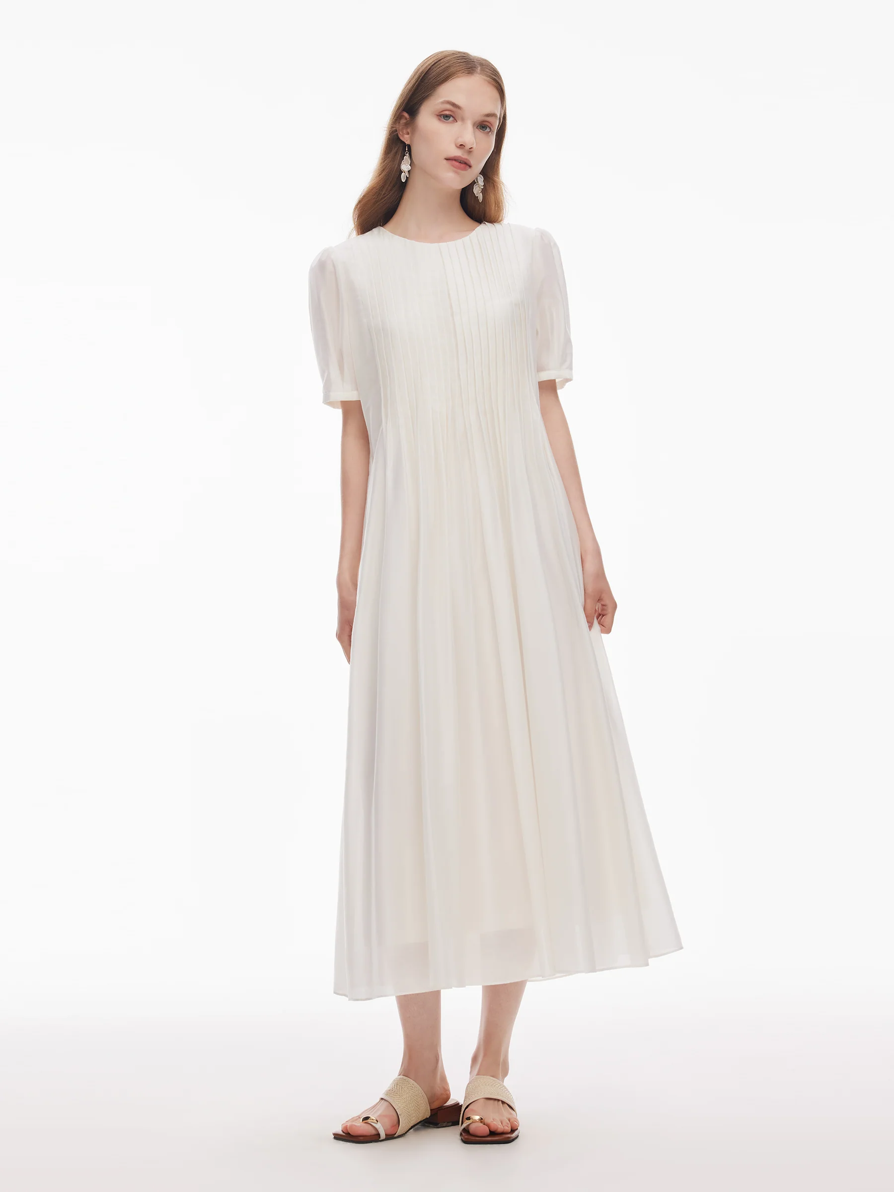 Tencel Blend Pleated Women Loose A-Line Maxi Dress - Image 6