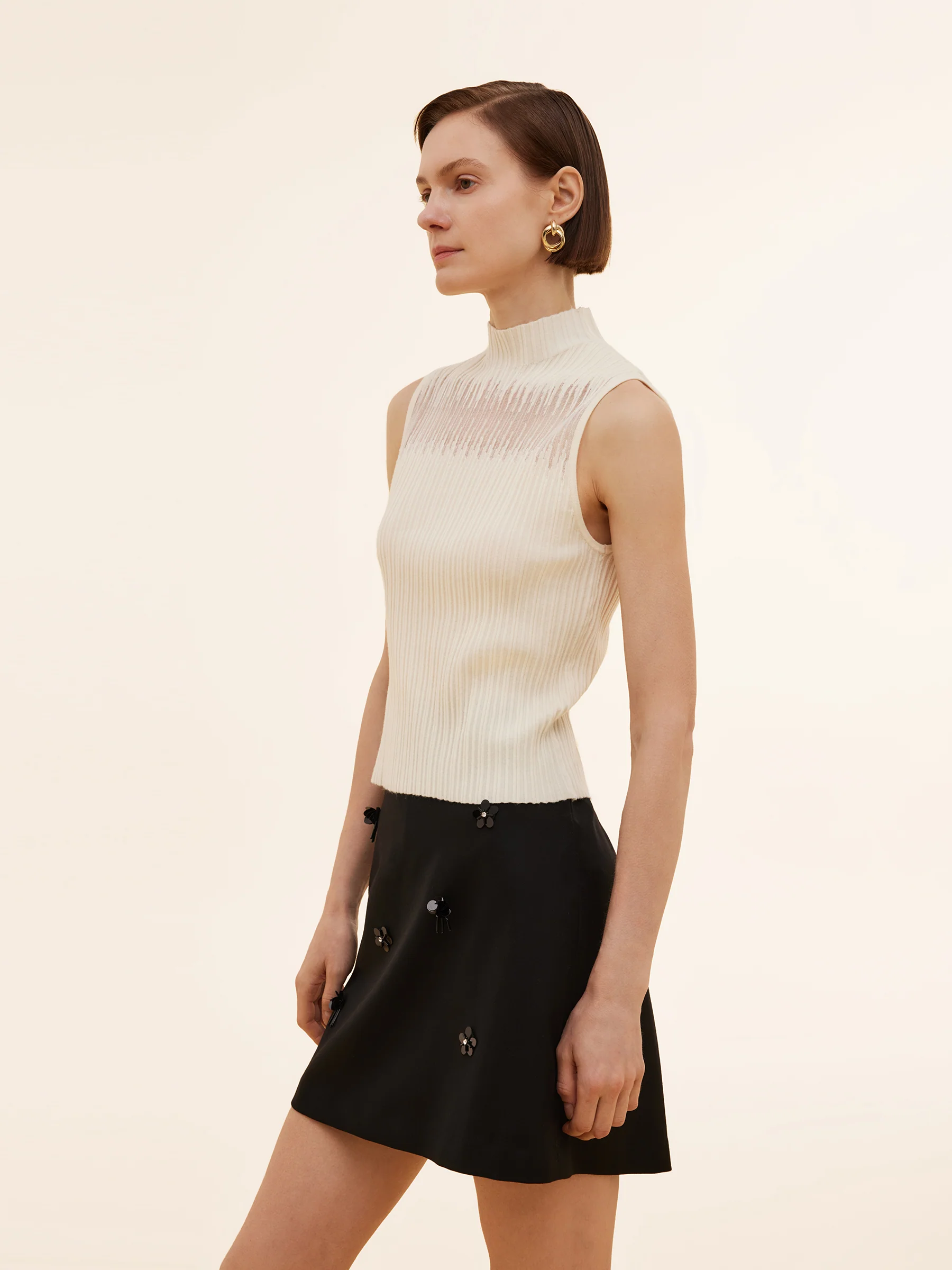 Tencel Blend Women Mock Neck Knit Tank Top - Image 5