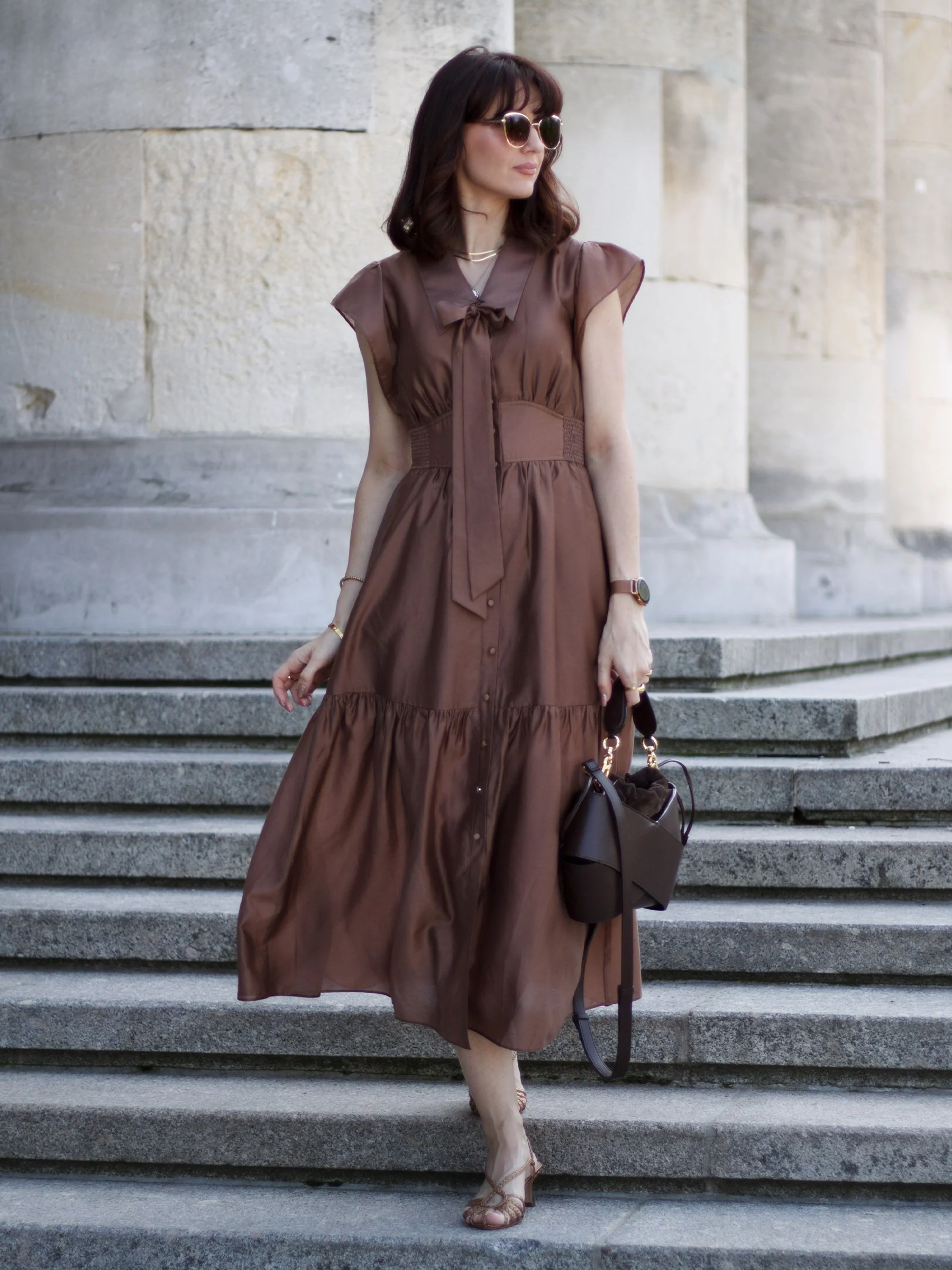 Tencel Blend Women Ruffle Cap Sleeve Maxi Dress With Sash - Image 14