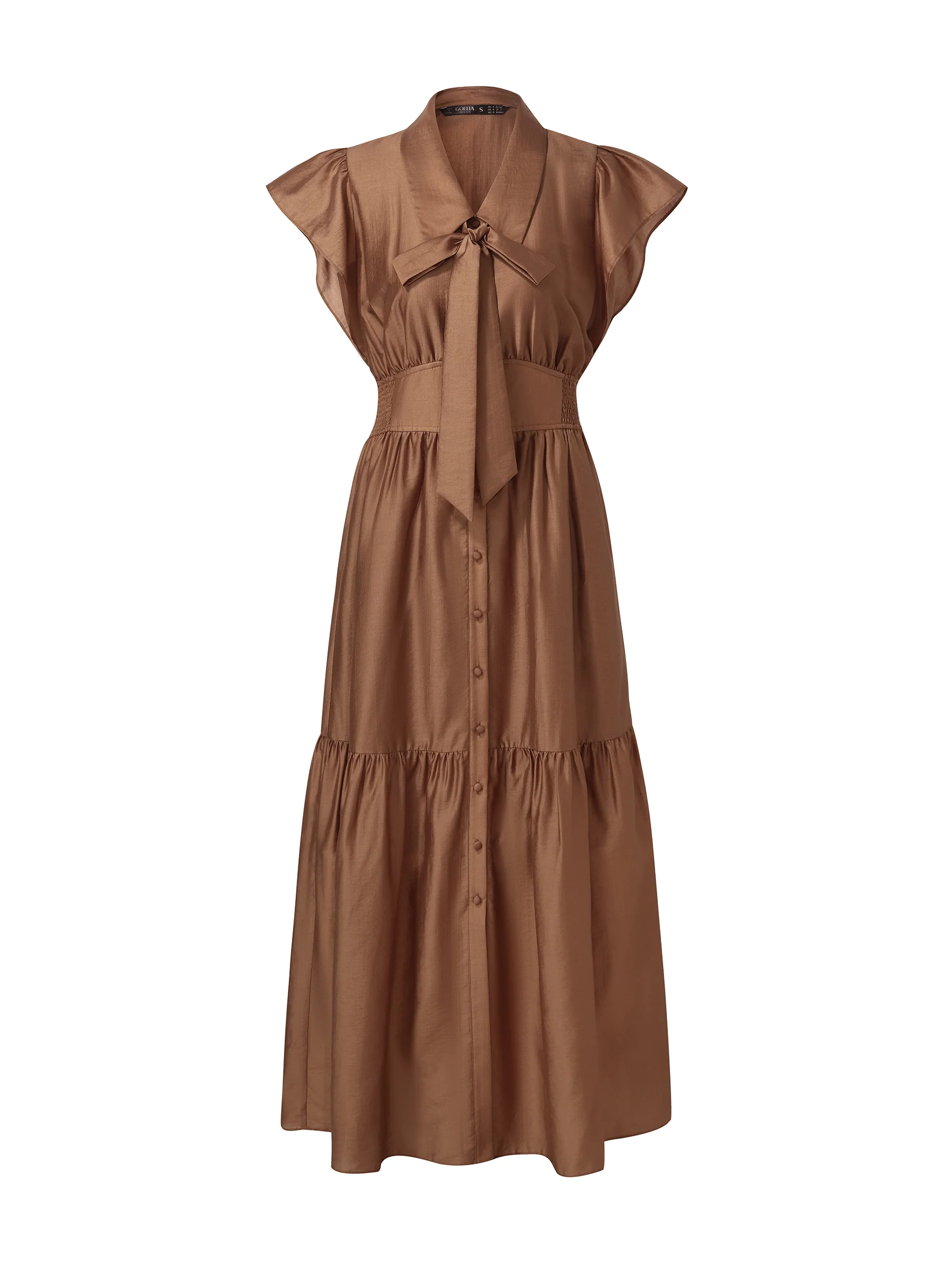 Tencel Blend Women Ruffle Cap Sleeve Maxi Dress With Sash - Image 9
