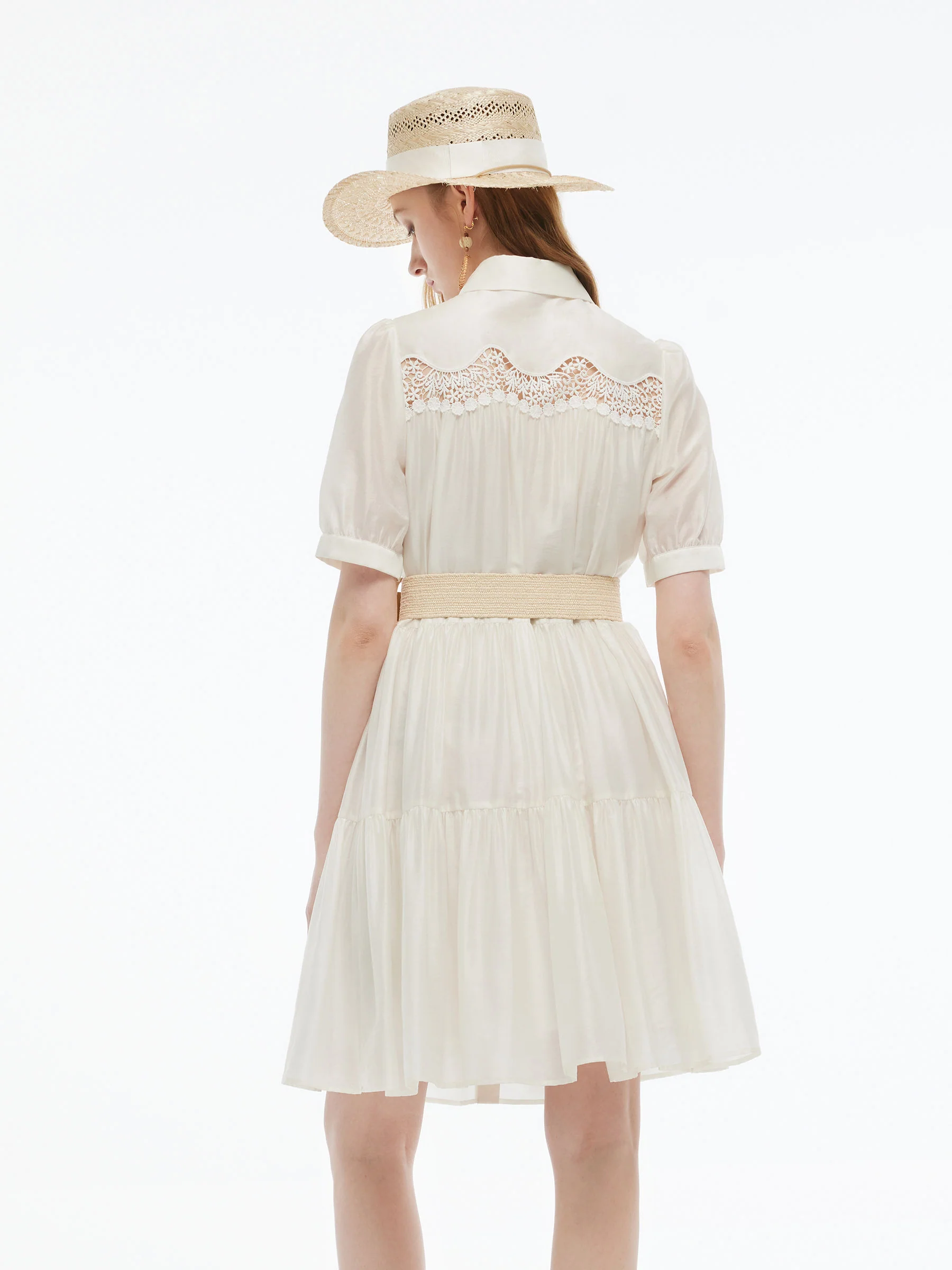 Tencel Blend Women Tiered Mini Dress With Ribbon - Image 4