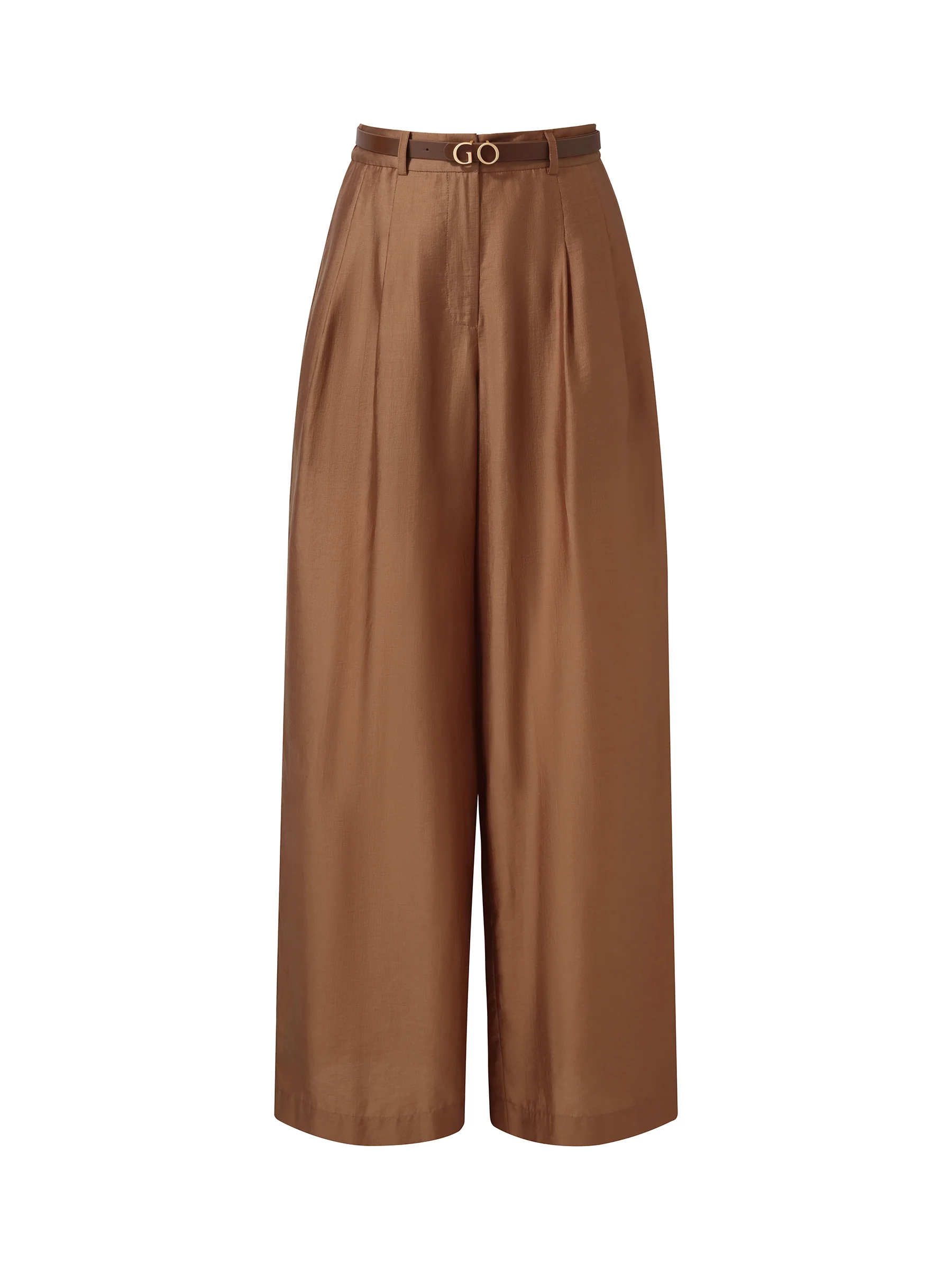 Tencel Blend Women Wide Leg Pants With GO Letter Leather Belt - Image 6