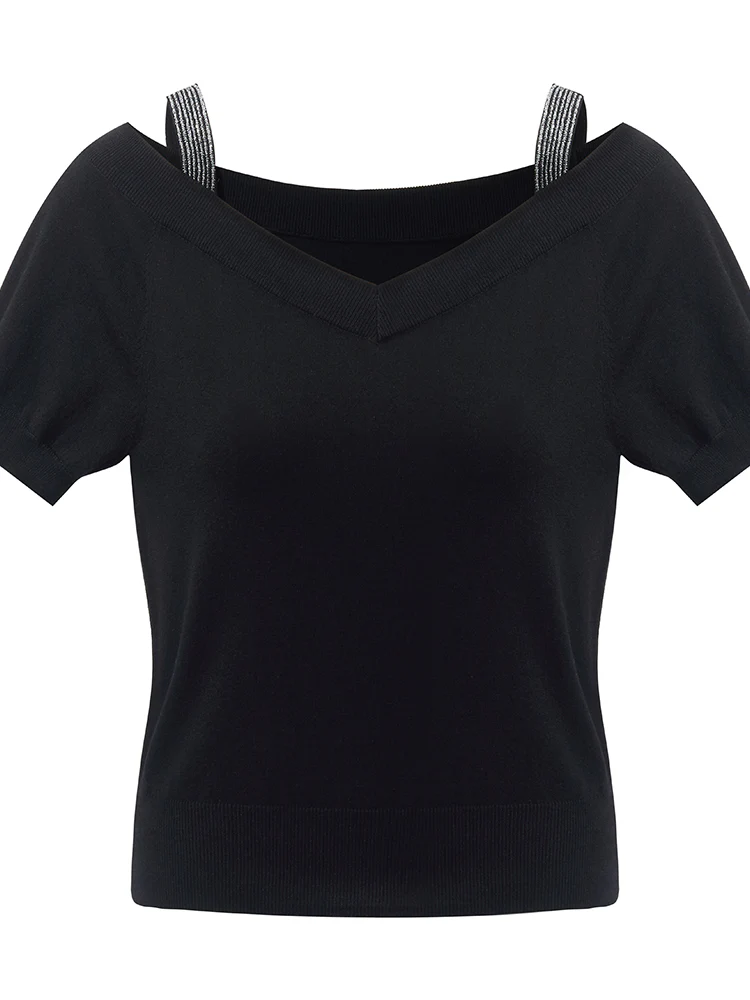 Tencel Cold Shoulder Gathered Waist Women Knit Top - Image 8