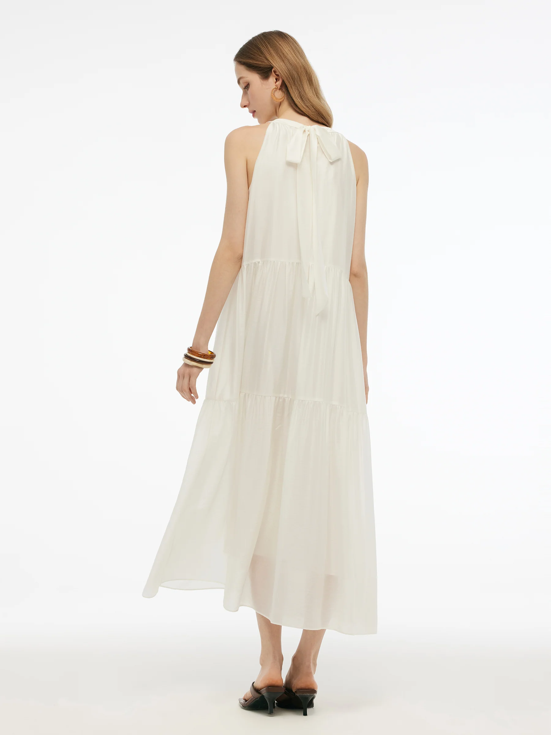 Tencel Blend Halter Maxi Dress With Detachable Flower - Image 4