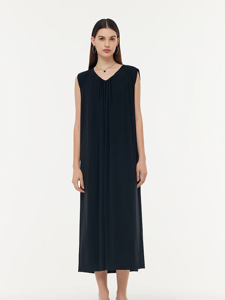 Tencel Knit Women Sleeveless Midi Dress With Leather Belt - Image 5