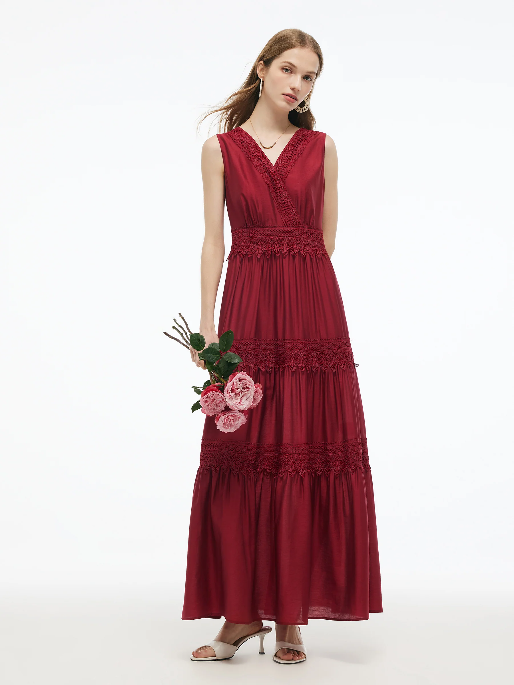 Tencel Lace Trim Women Maxi Vest Dress - Image 2