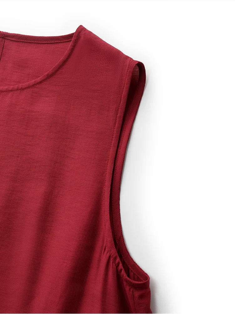 Tencel Ruffle Hem Women Tiered Vest Midi Dress With Slip Dress And Belt - Image 12