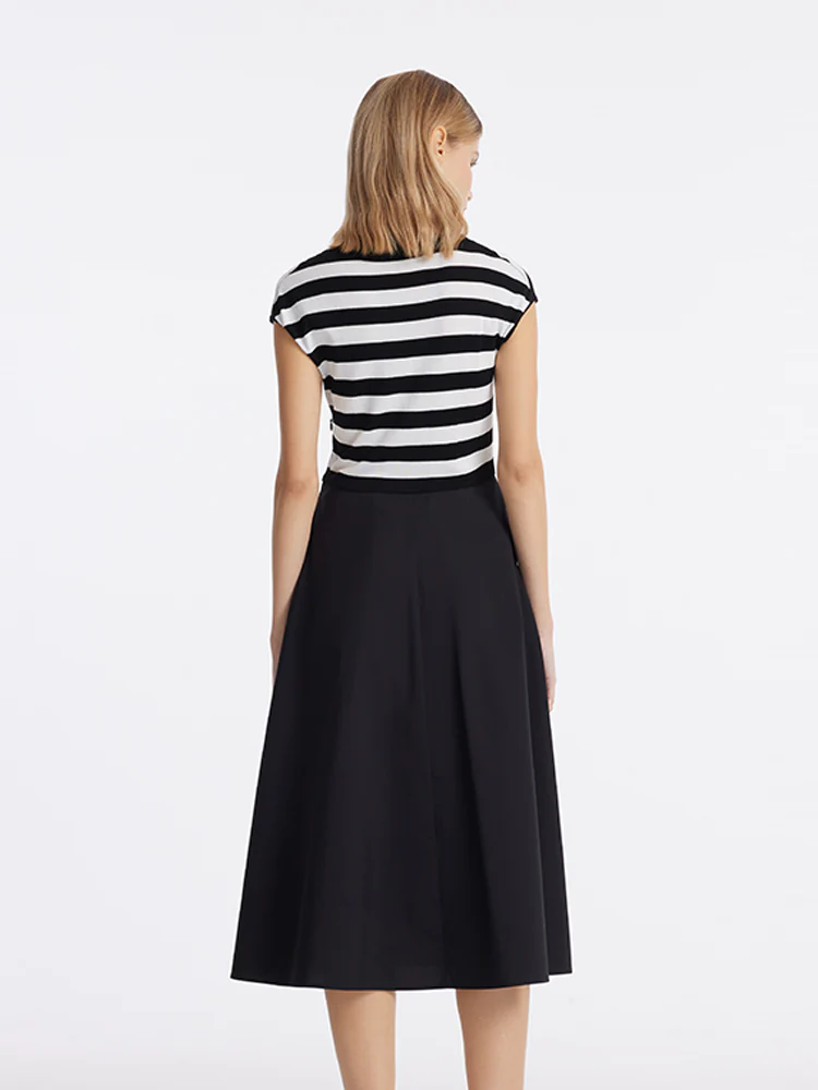 Tencel Striped Patchwork Women Midi Dress - Image 5