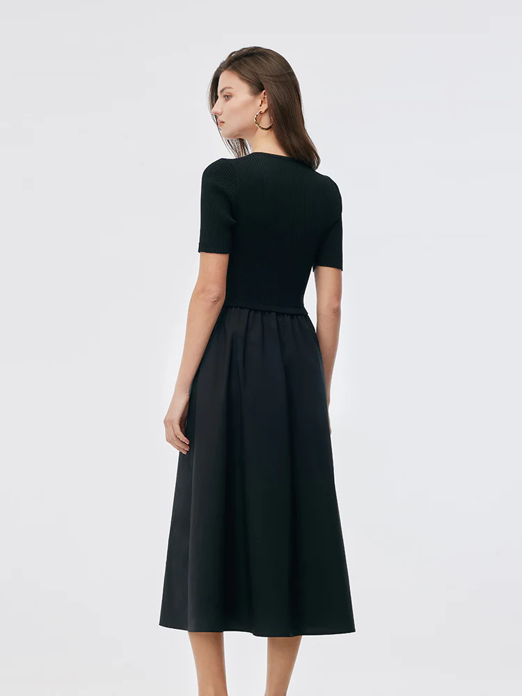 Tencel V-Neck Patchwork Women Midi Dress - Image 3