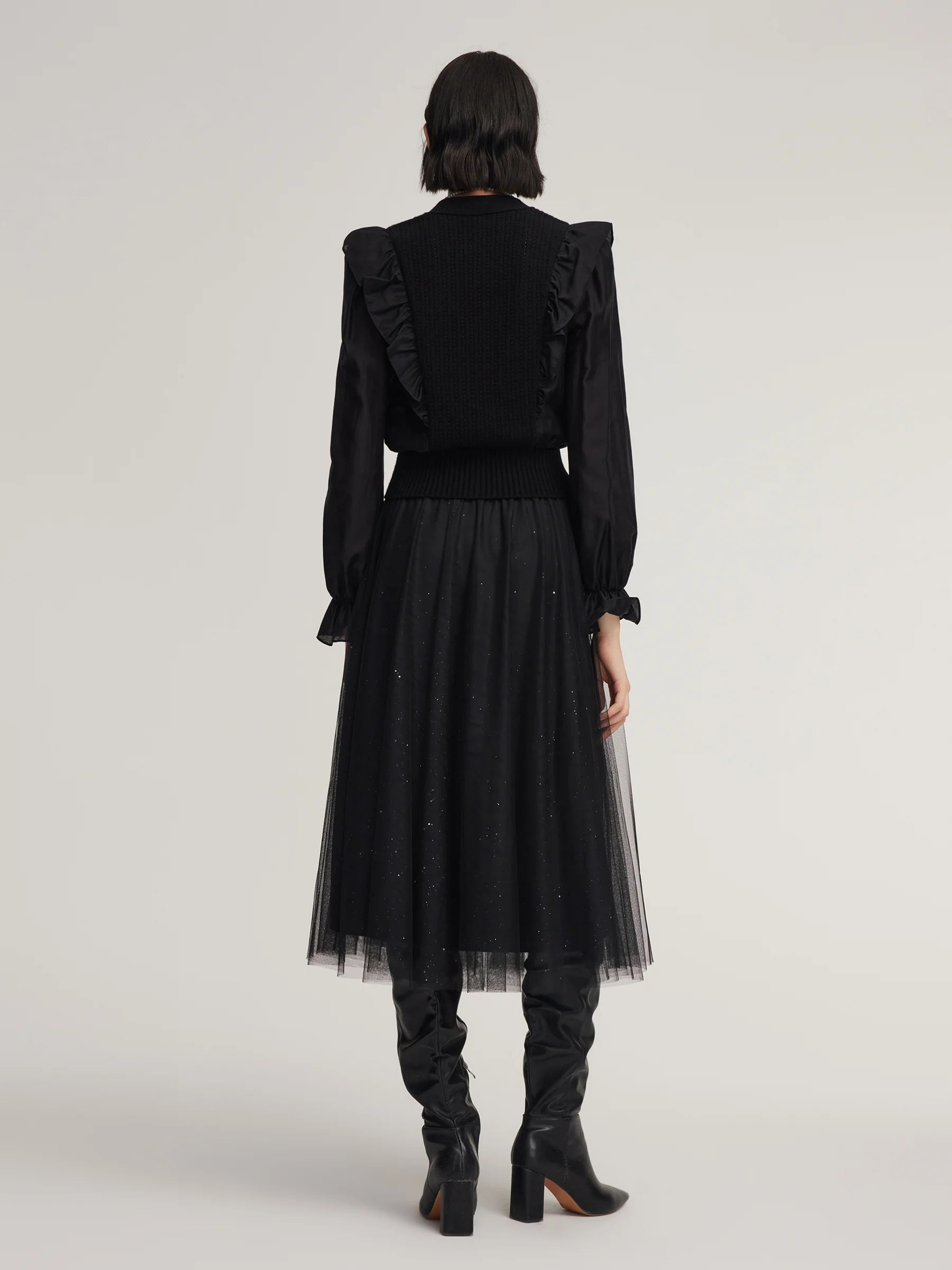 Tencel Wool Blend Long Sleeve Knit Top And Sequins Skirt Two-Piece Set - Image 3