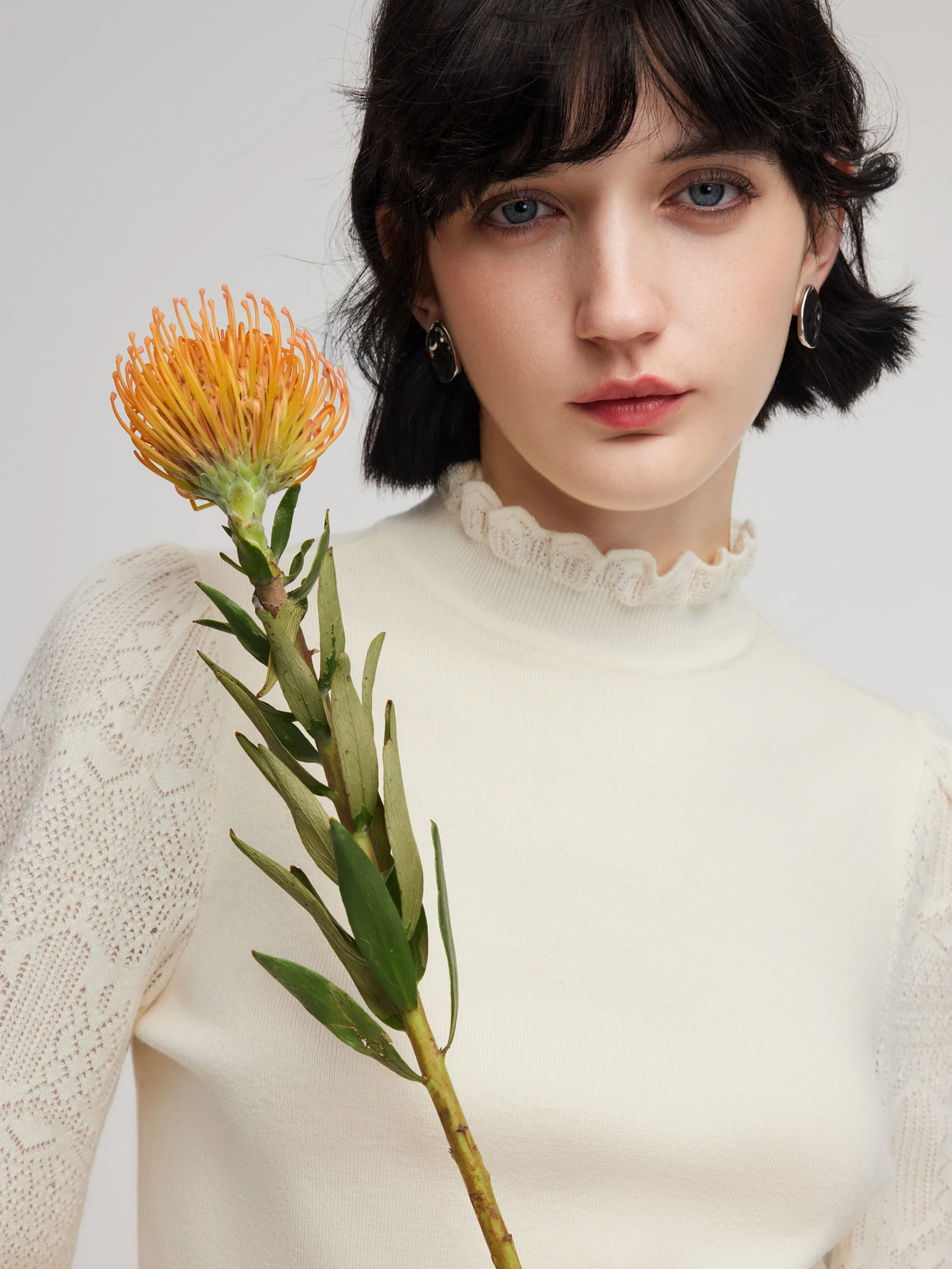 Tencel Wool Blend Ruffle Neck Women Sweater - Image 6