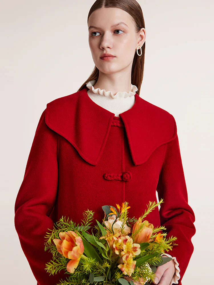 Tencel Wool Cheongsam Button Double-Faced Women Coat - Image 2