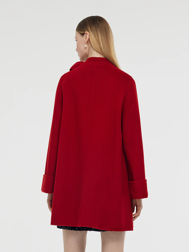 Tencel Wool Women Coat With Detachable Bowknot - Image 5