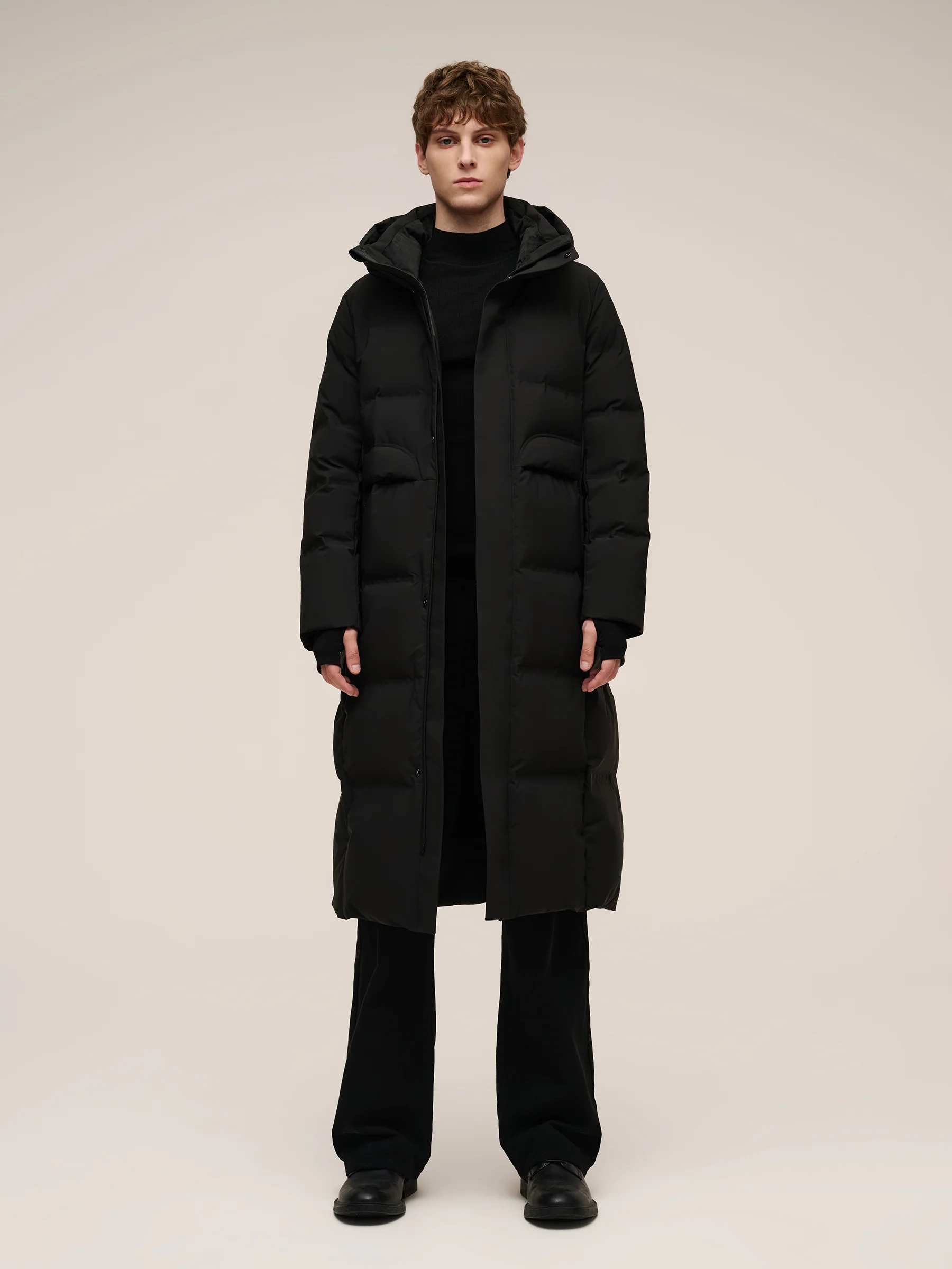 Thermal Tech Back Hooded Unisex Long Goose Down Coat - Image 16