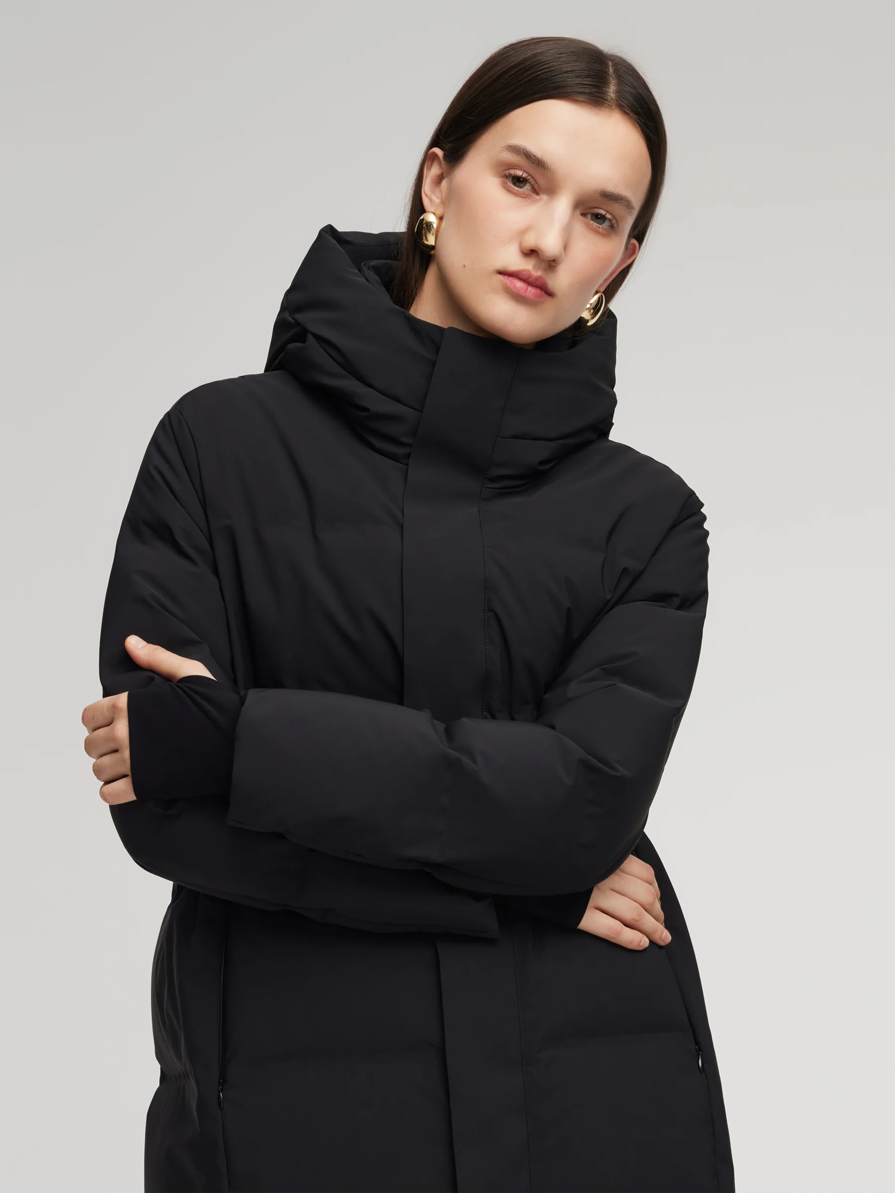 Thermal Tech Back Hooded Unisex Long Goose Down Coat - Image 17