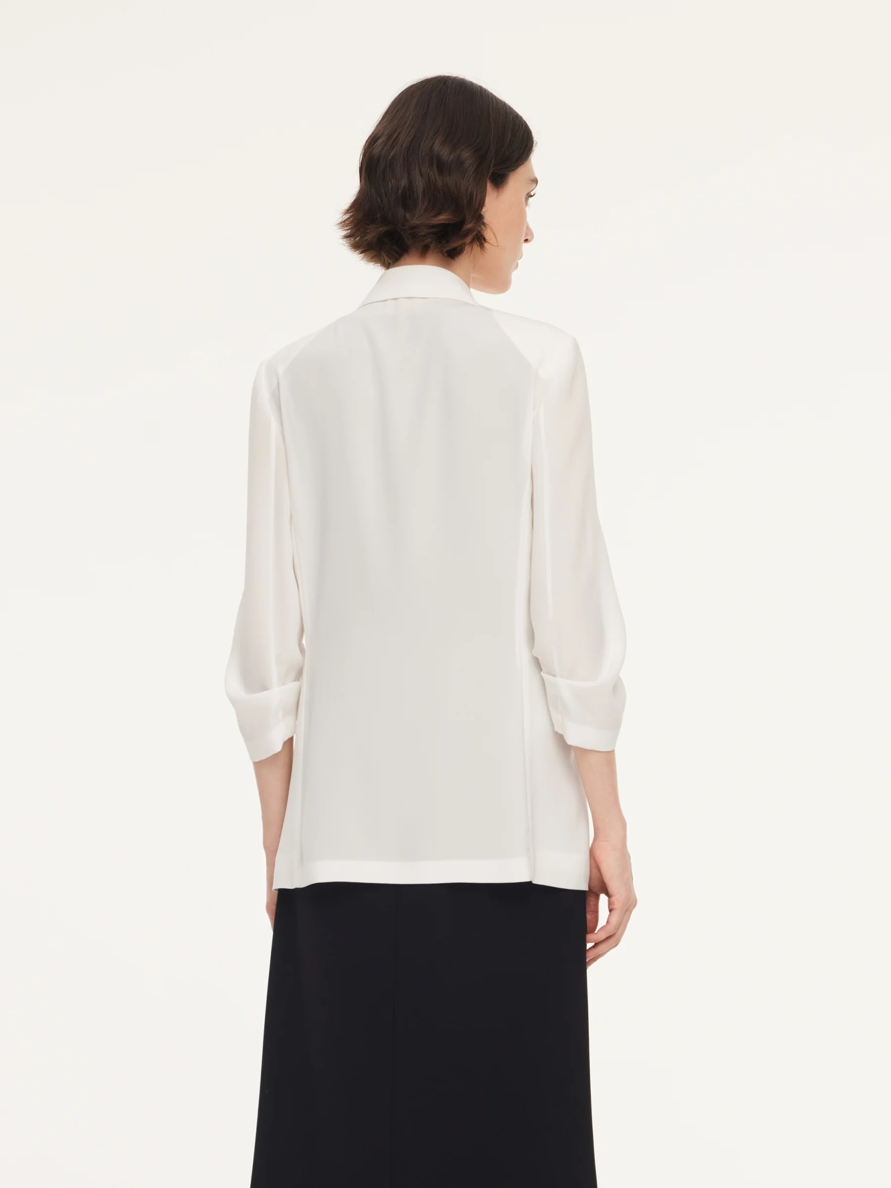 Triacetate Blend One Button Women Ruched Sleeve Blazer - Image 4