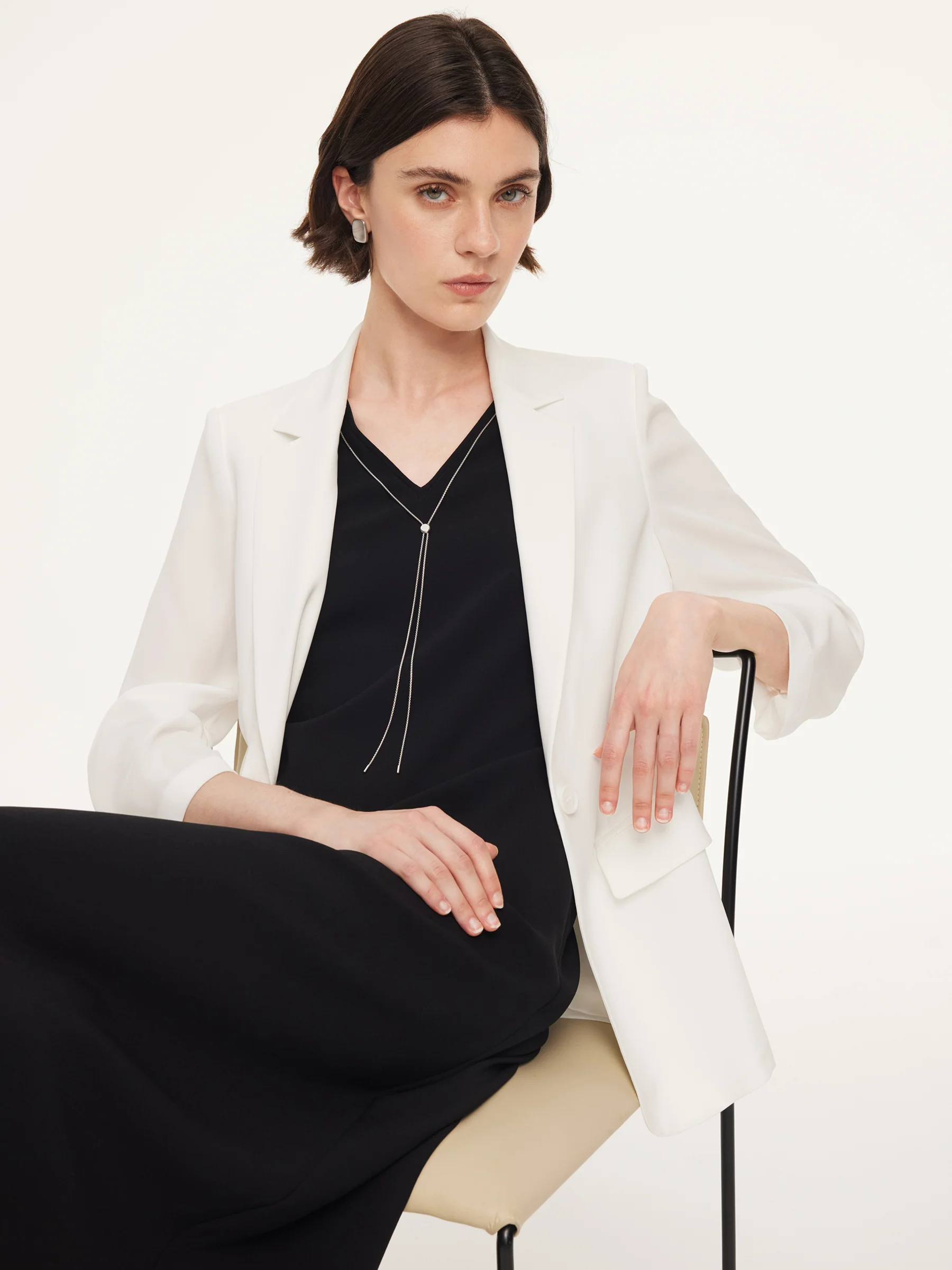 Triacetate Blend One Button Women Ruched Sleeve Blazer - Image 6
