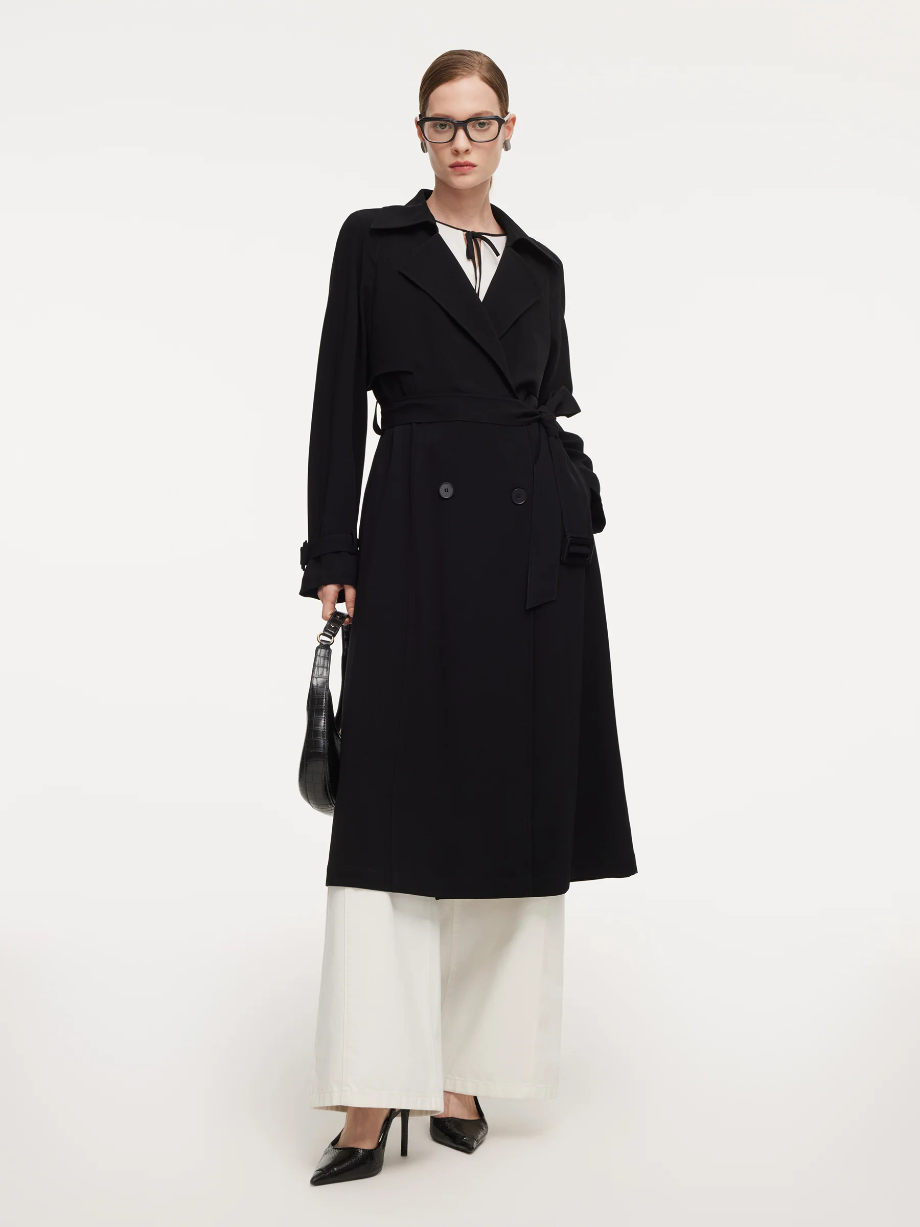Triacetate Blend Women Wrap Trench Coat - Image 2