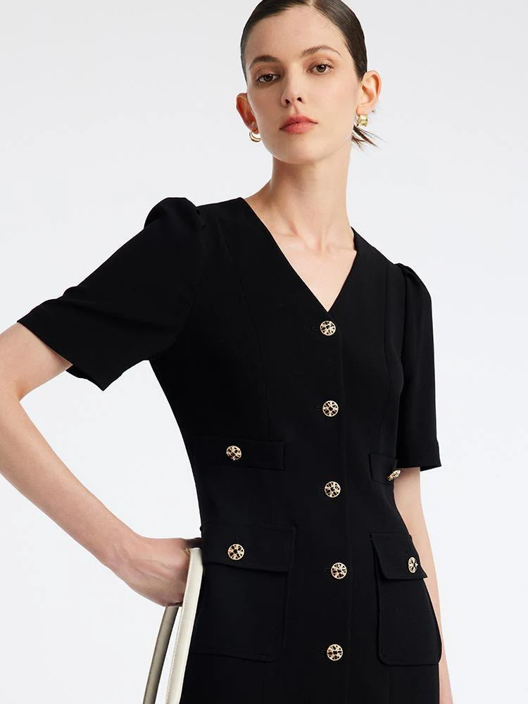 Black Triacetate Button Front Mini Dress - Image 4
