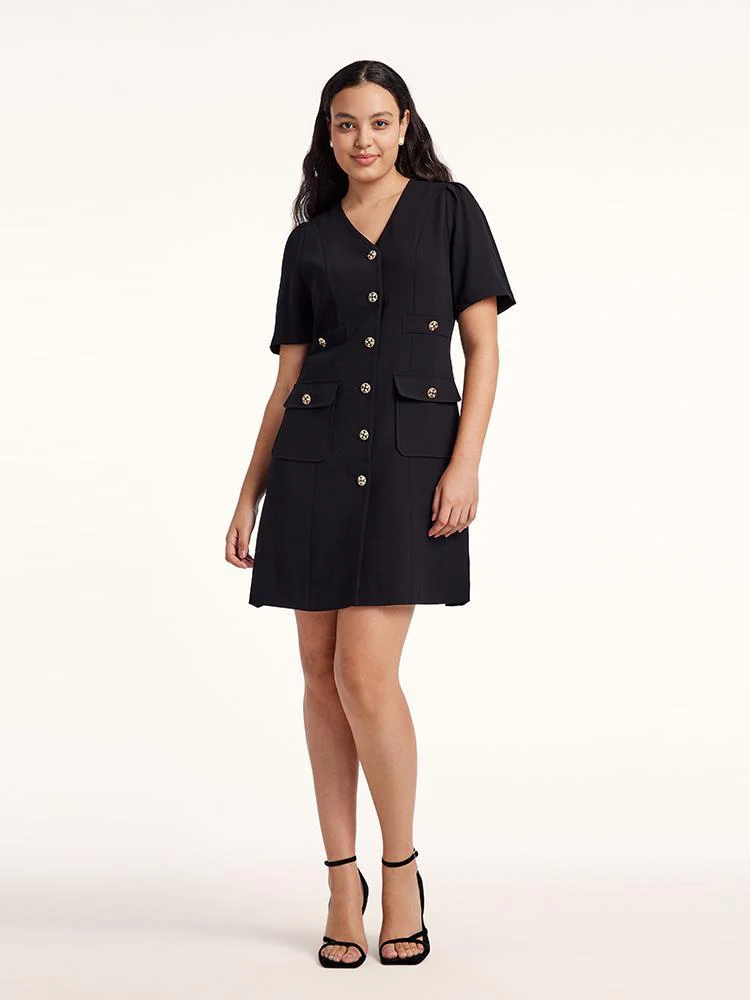 Black Triacetate Button Front Mini Dress - Image 7