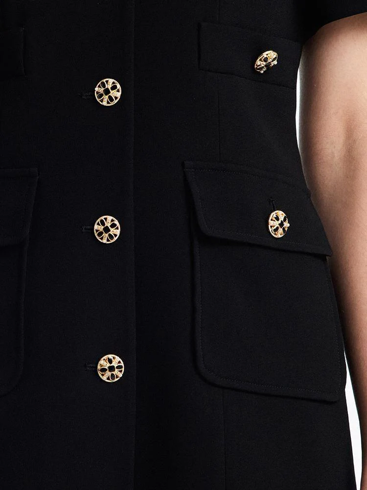 Black Triacetate Button Front Mini Dress - Image 9