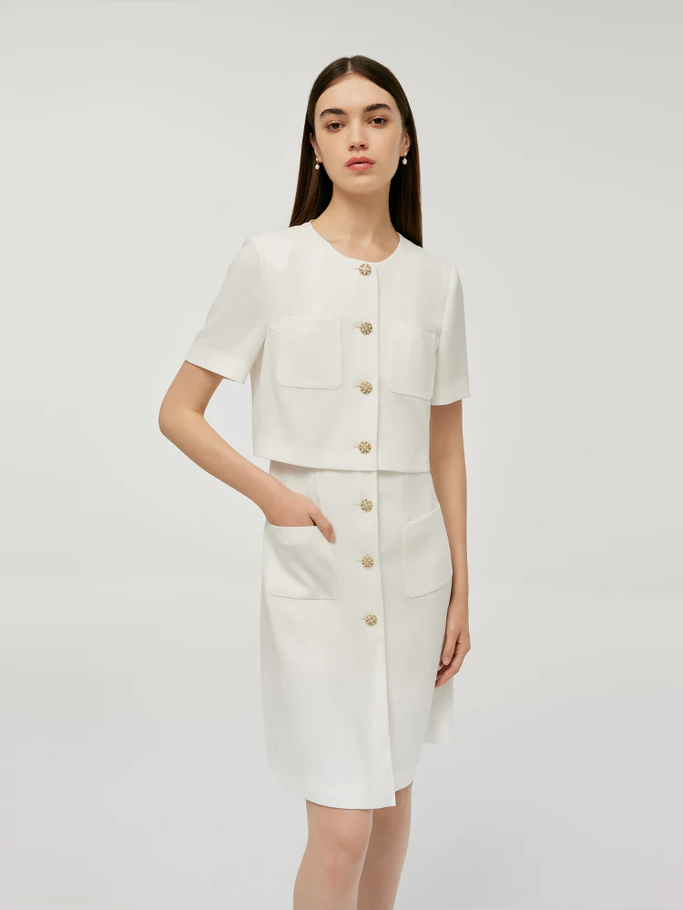 Triacetate Double-Layer Single-Breasted Women Mini Dress - Image 15