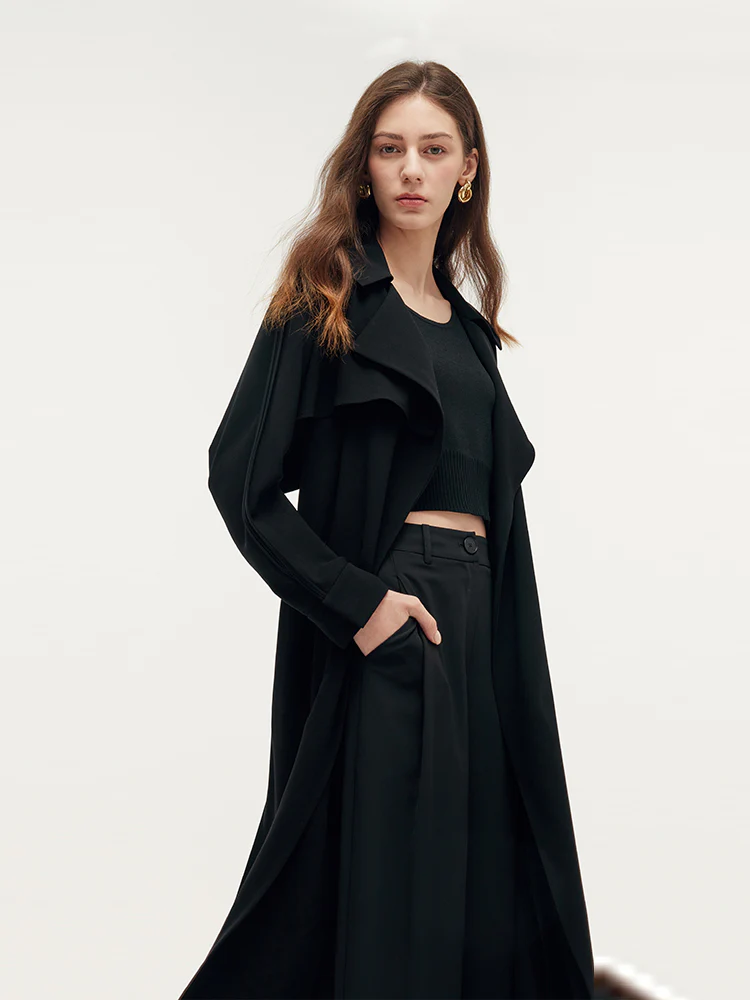 Triacetate Magnetic Button Cuffs Women Trench Coat With Belt - Image 5